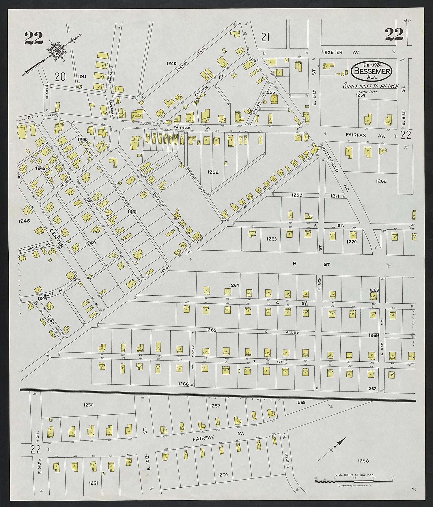 This old map of Lipscomb, Jefferson County, Alabama was created by Sanborn Map Company in 1924