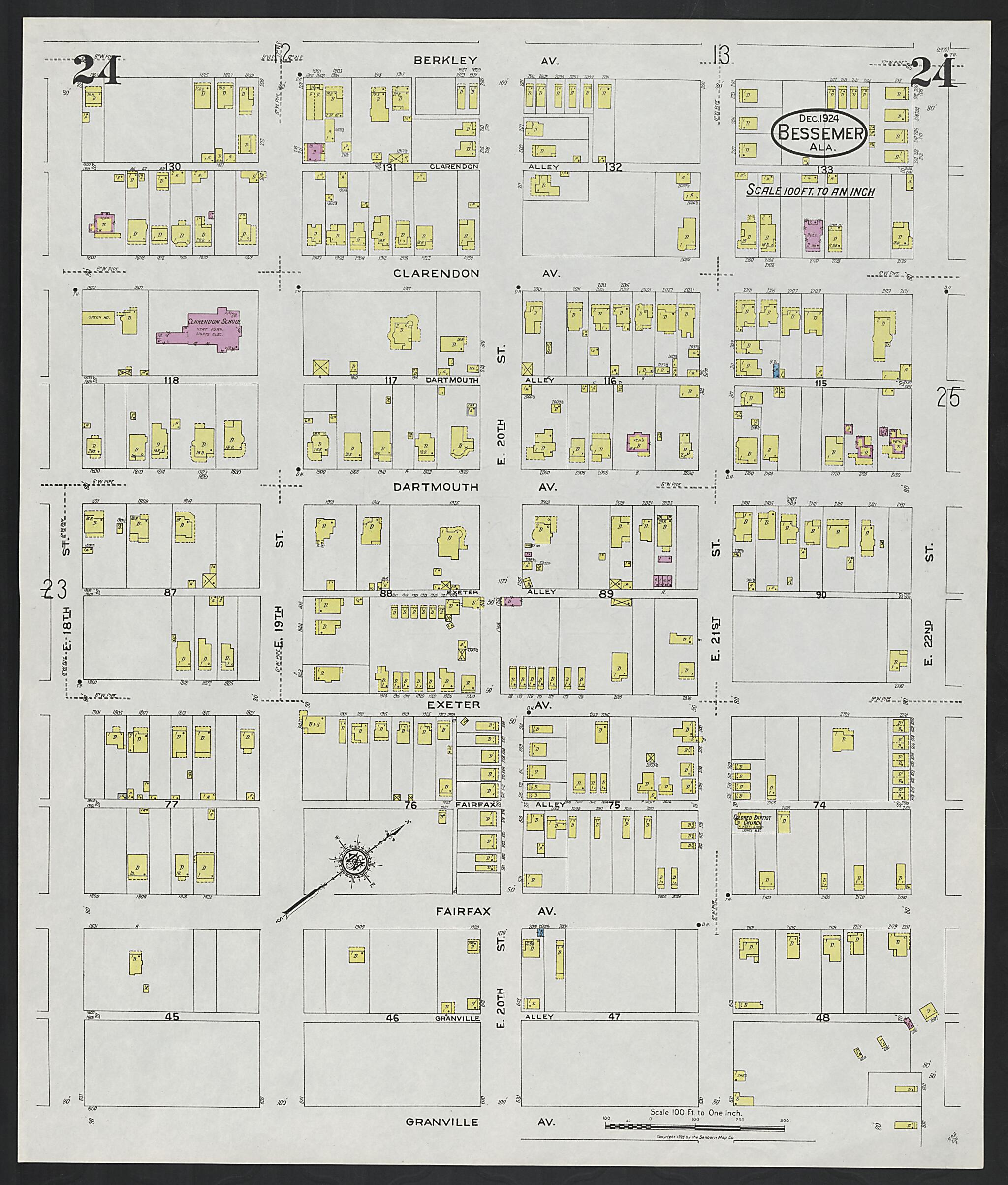 This old map of Lipscomb, Jefferson County, Alabama was created by Sanborn Map Company in 1924