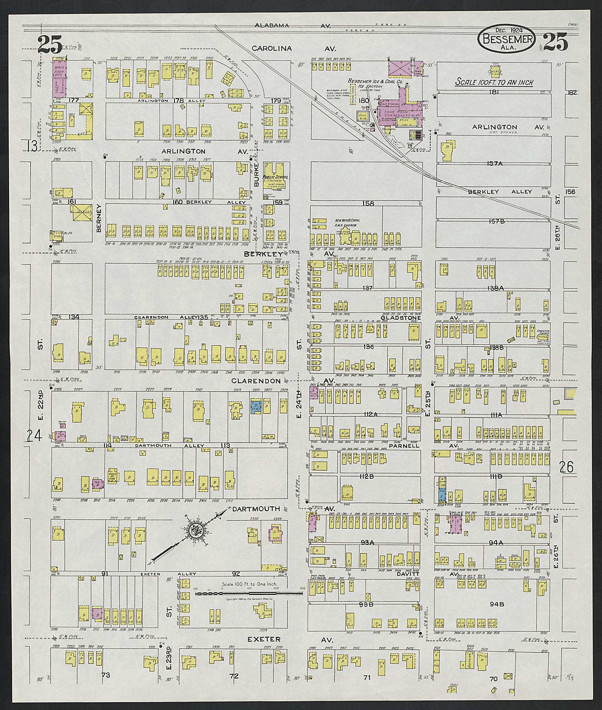 This old map of Lipscomb, Jefferson County, Alabama was created by Sanborn Map Company in 1924