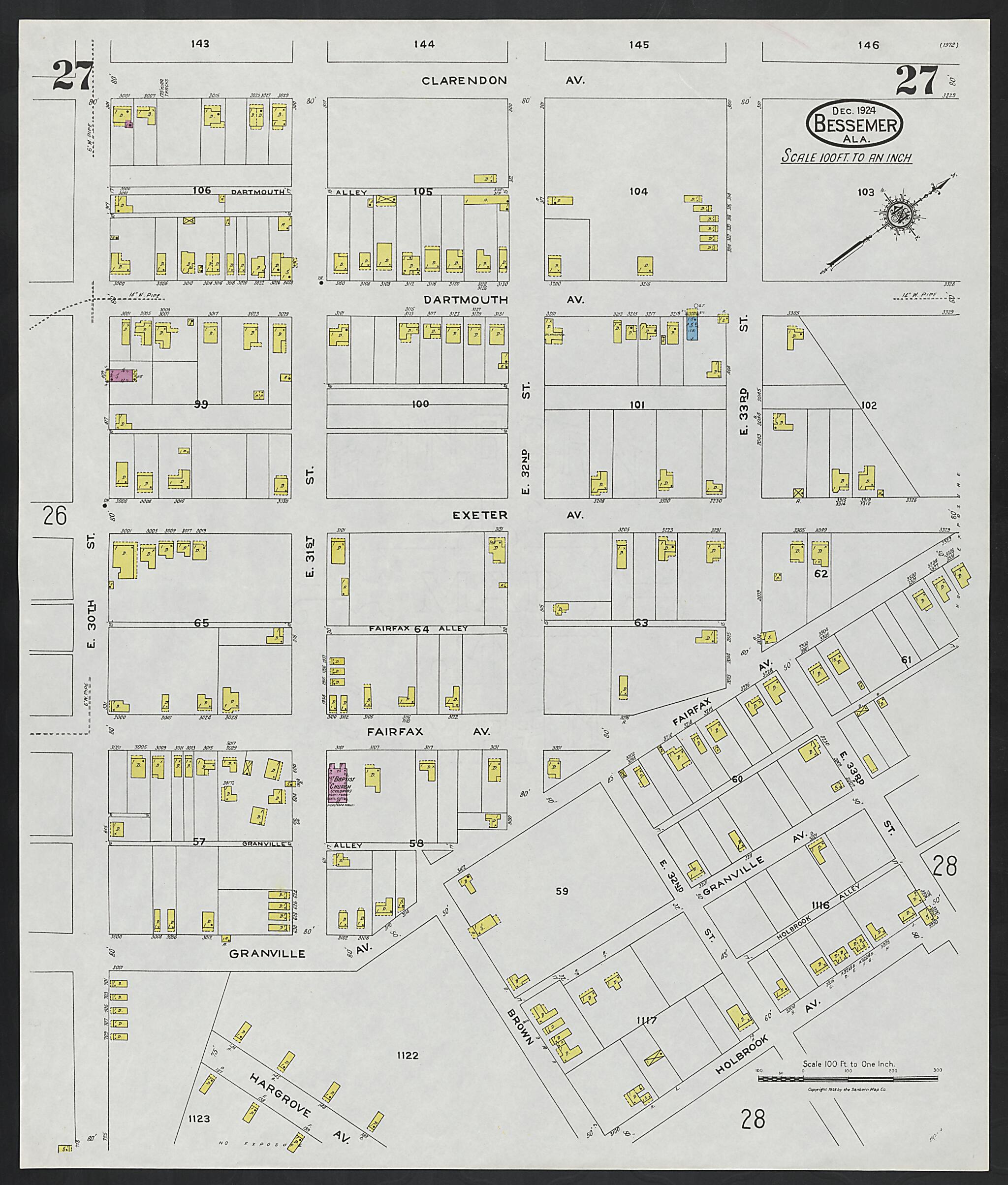 This old map of Lipscomb, Jefferson County, Alabama was created by Sanborn Map Company in 1924