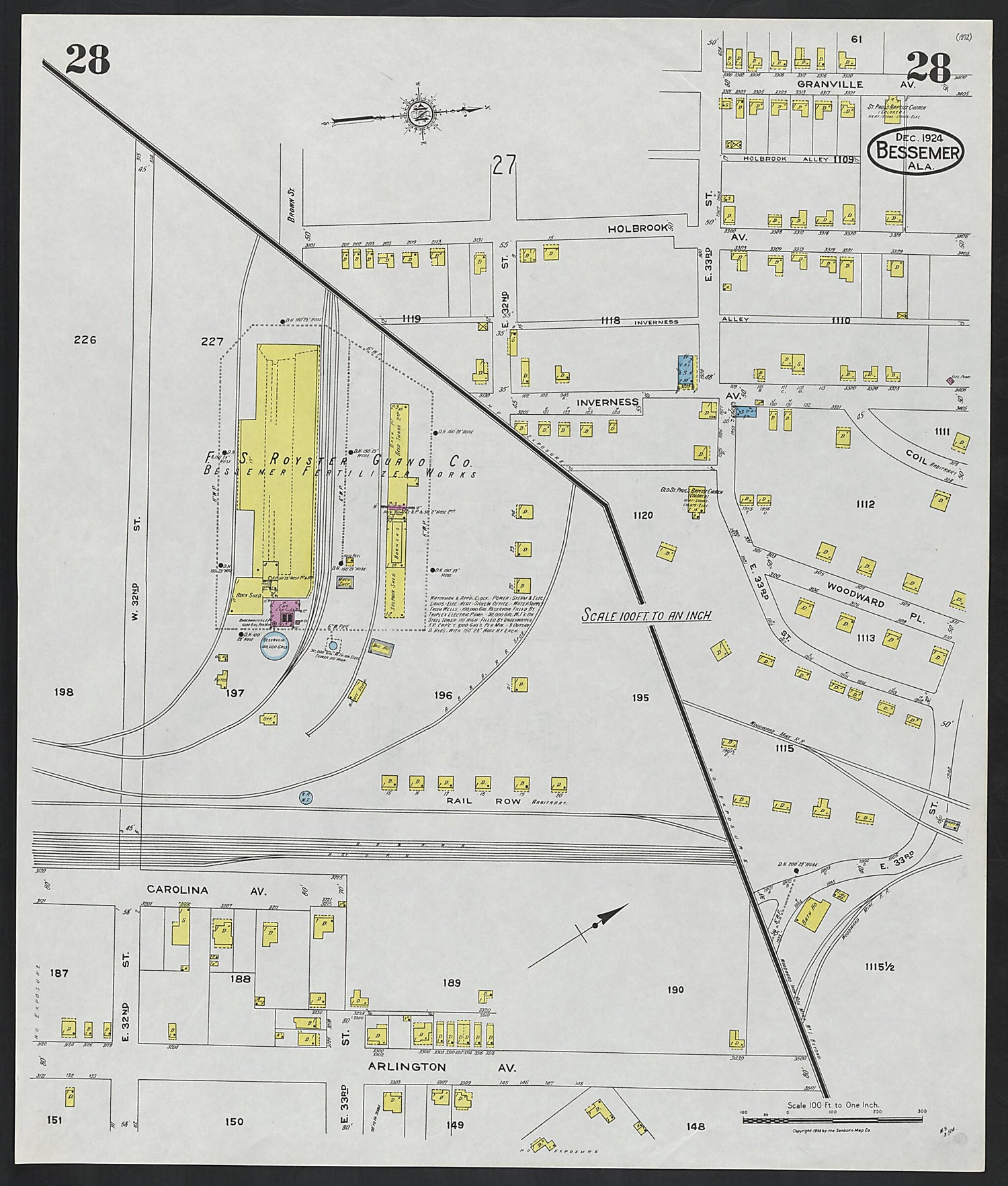 This old map of Lipscomb, Jefferson County, Alabama was created by Sanborn Map Company in 1924