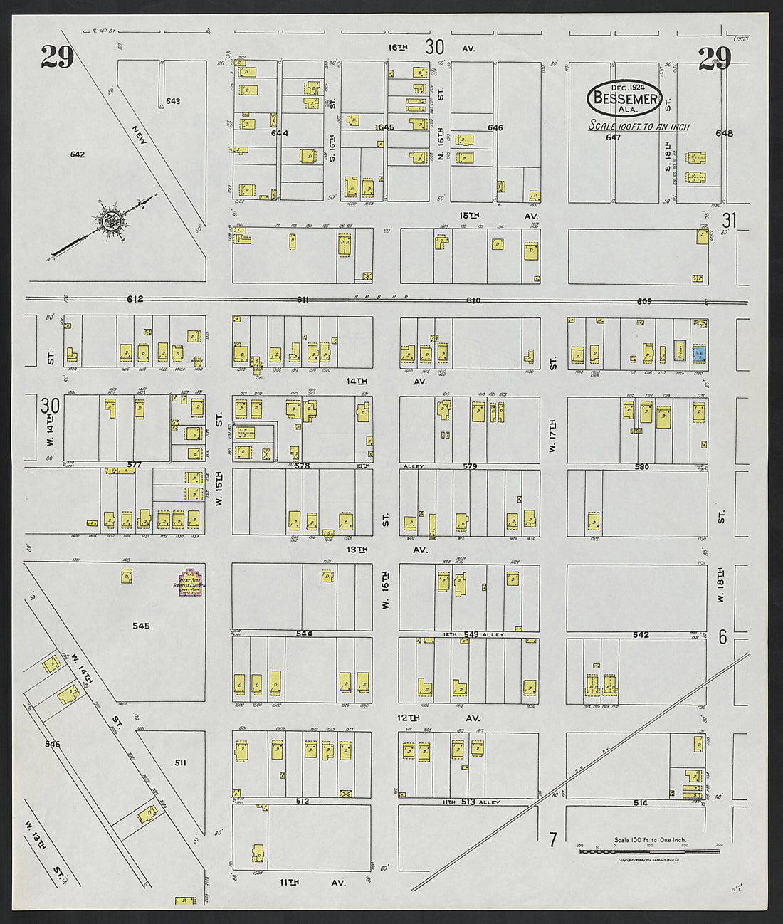 This old map of Lipscomb, Jefferson County, Alabama was created by Sanborn Map Company in 1924