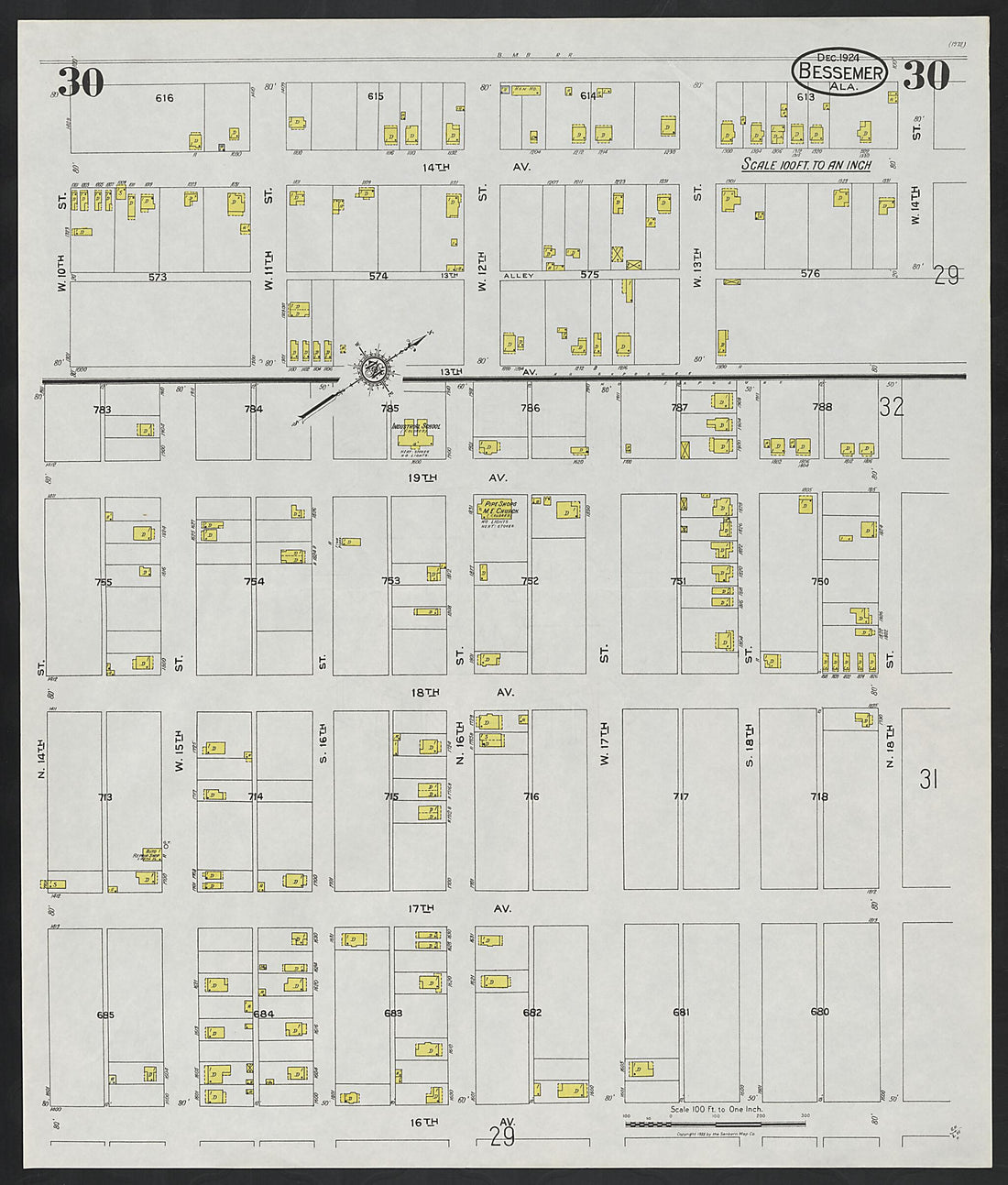 This old map of Lipscomb, Jefferson County, Alabama was created by Sanborn Map Company in 1924