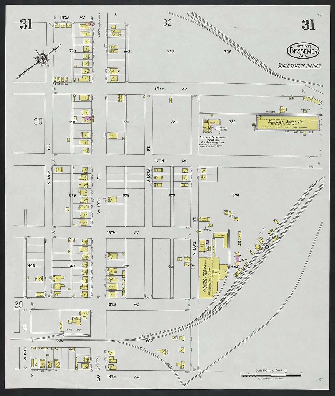 This old map of Lipscomb, Jefferson County, Alabama was created by Sanborn Map Company in 1924