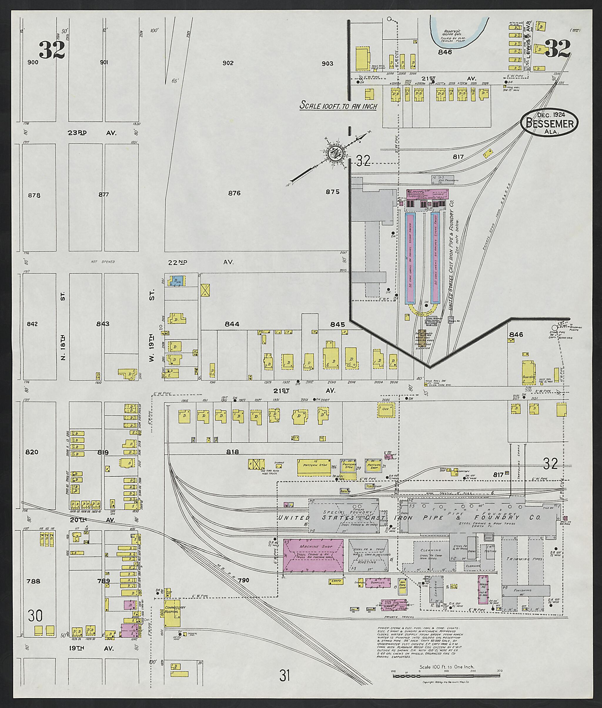 This old map of Lipscomb, Jefferson County, Alabama was created by Sanborn Map Company in 1924