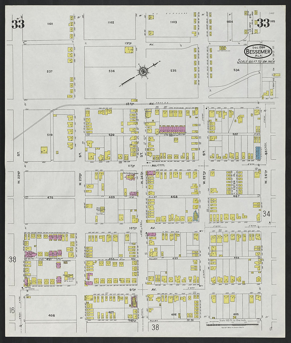 This old map of Lipscomb, Jefferson County, Alabama was created by Sanborn Map Company in 1924