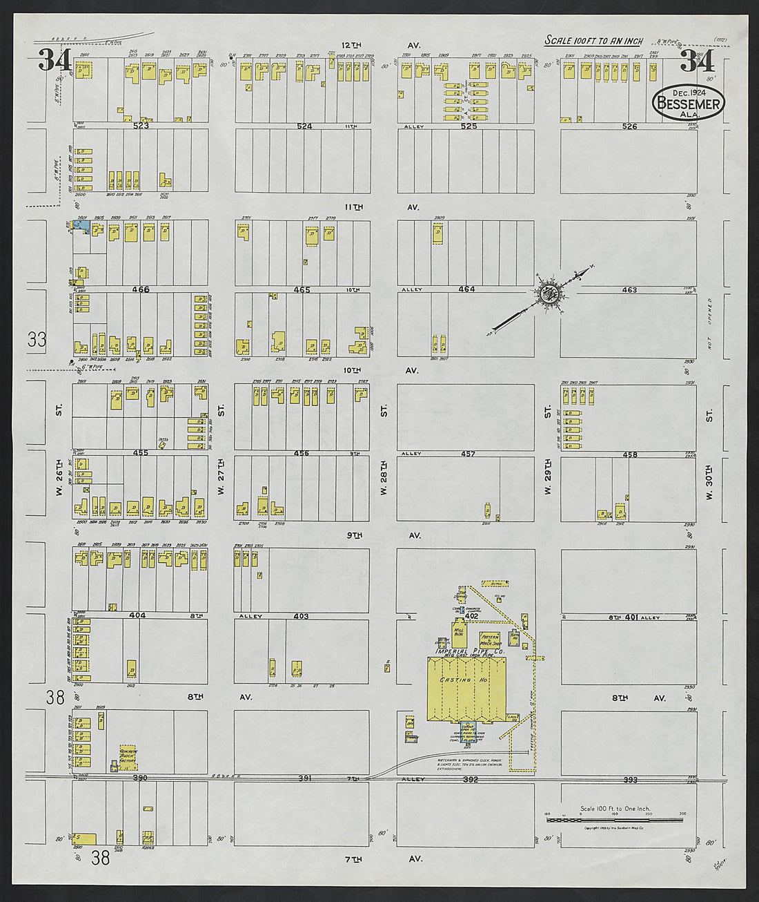 This old map of Lipscomb, Jefferson County, Alabama was created by Sanborn Map Company in 1924