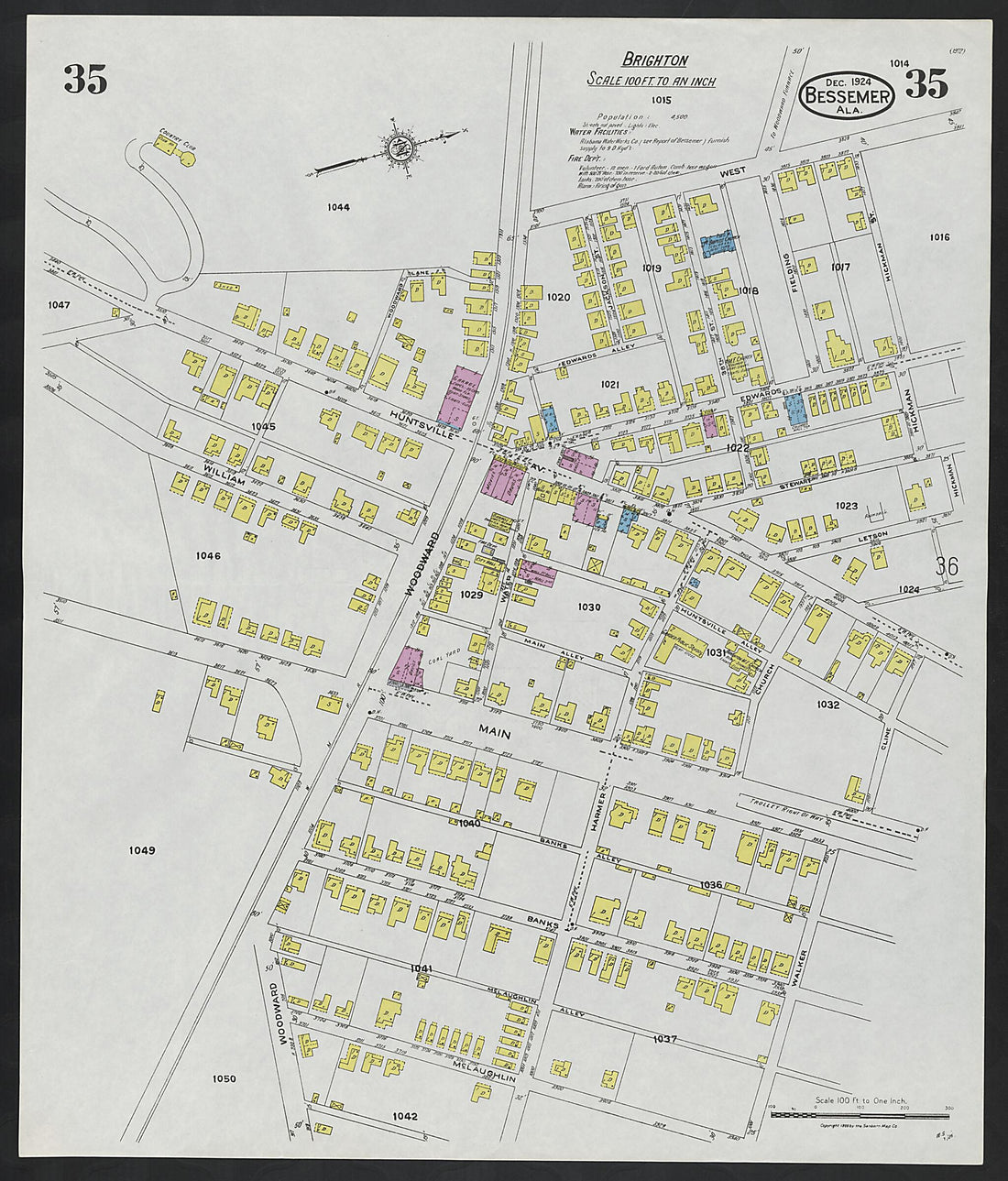 This old map of Lipscomb, Jefferson County, Alabama was created by Sanborn Map Company in 1924