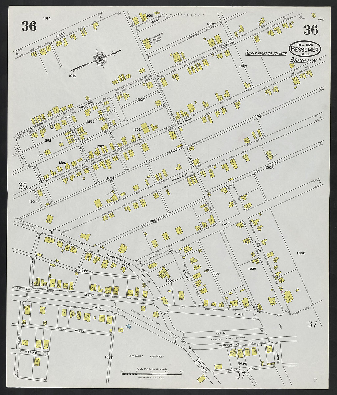 This old map of Lipscomb, Jefferson County, Alabama was created by Sanborn Map Company in 1924