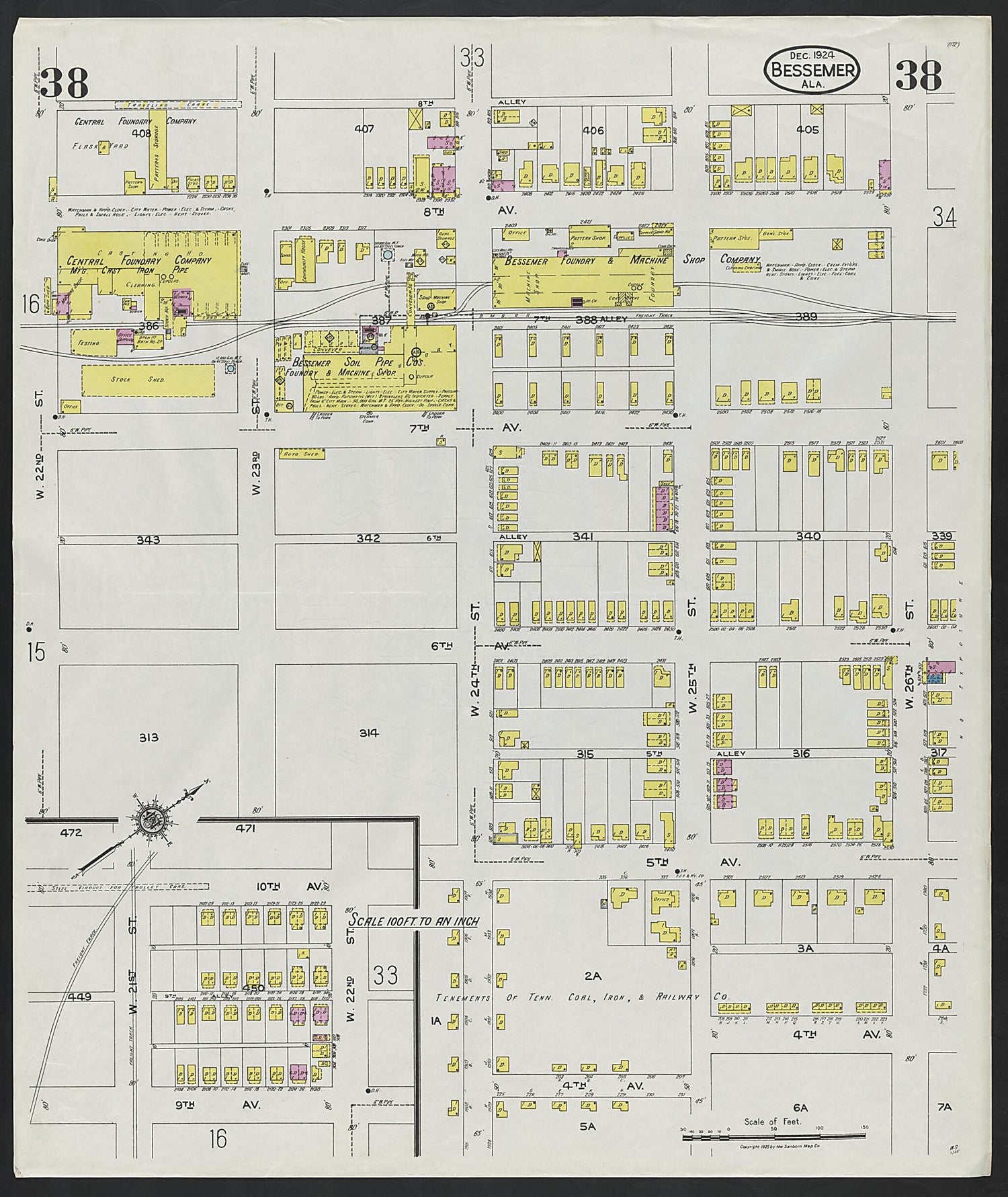 This old map of Lipscomb, Jefferson County, Alabama was created by Sanborn Map Company in 1924