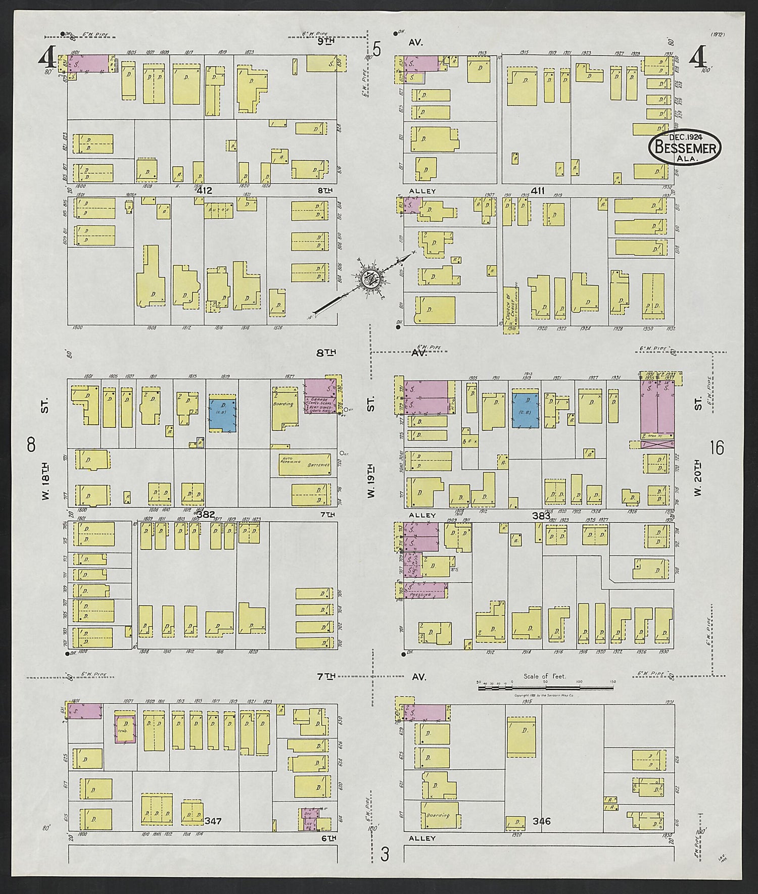 This old map of Lipscomb, Jefferson County, Alabama was created by Sanborn Map Company in 1924