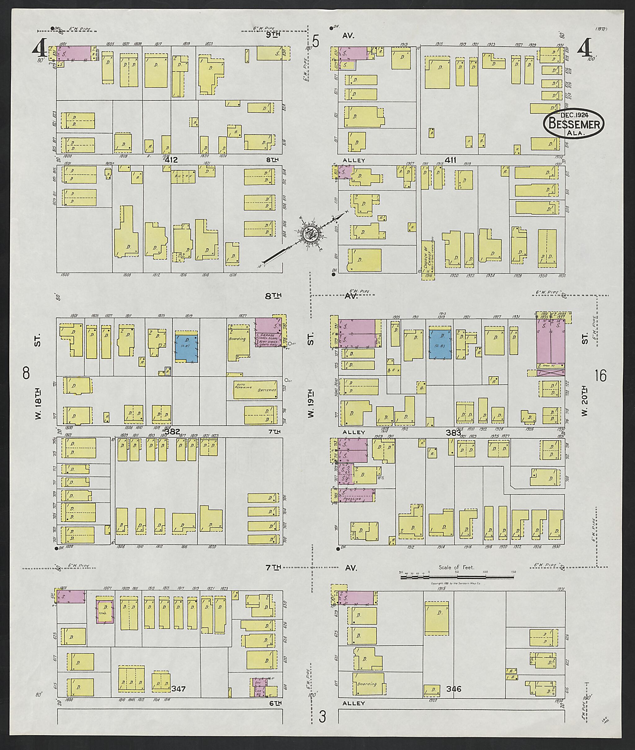 This old map of Lipscomb, Jefferson County, Alabama was created by Sanborn Map Company in 1924