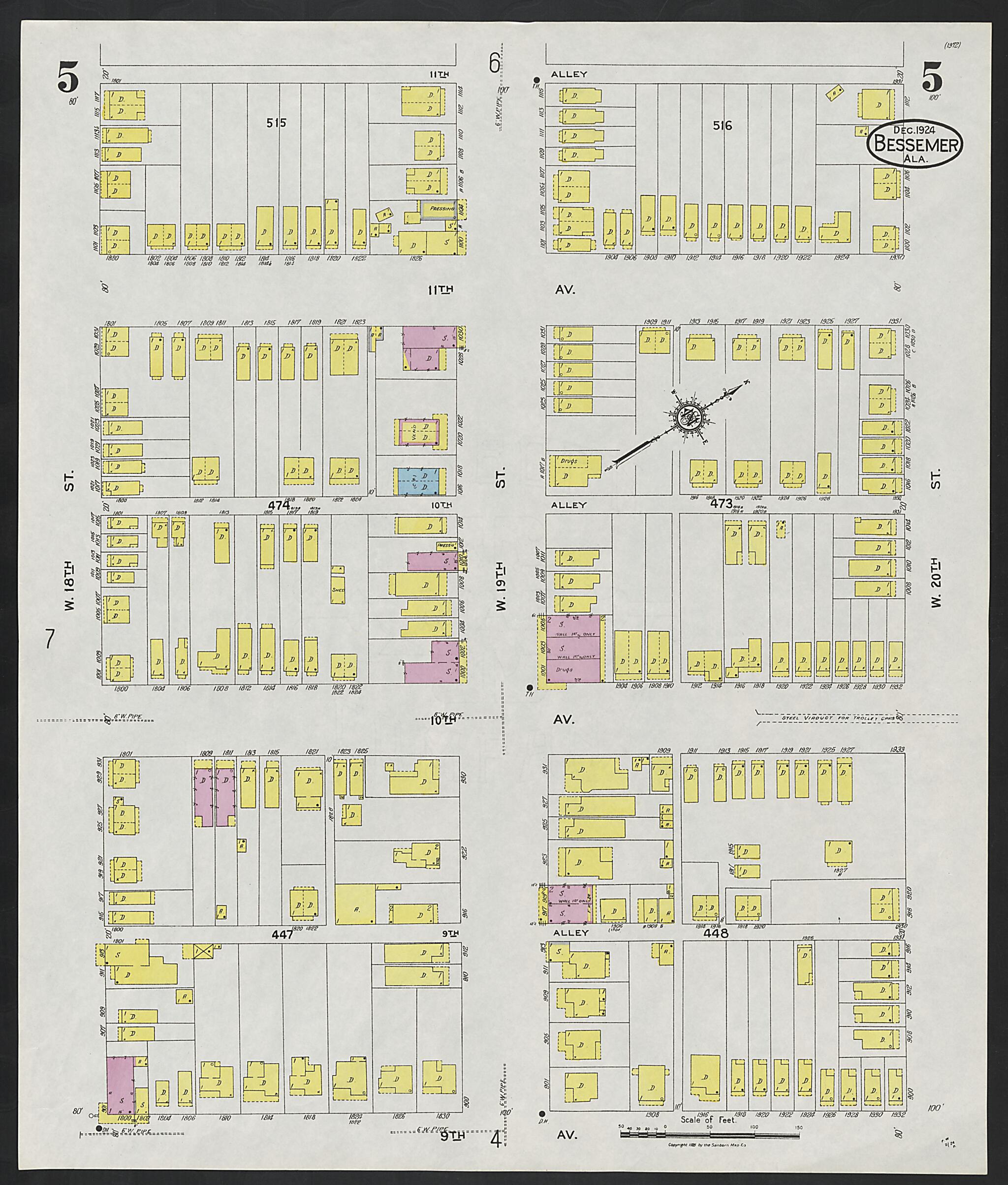 This old map of Lipscomb, Jefferson County, Alabama was created by Sanborn Map Company in 1924