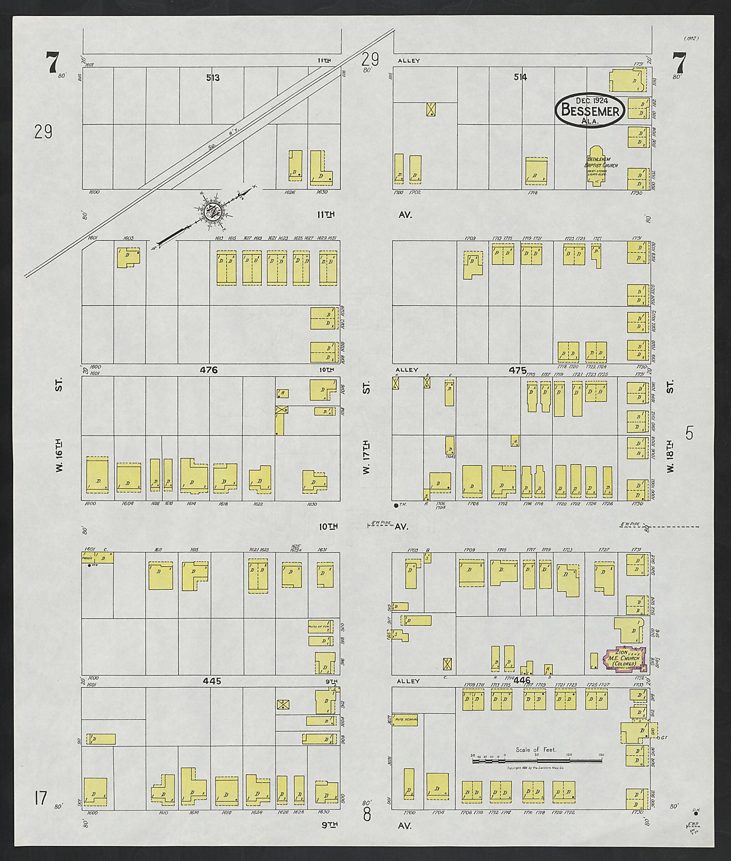 This old map of Lipscomb, Jefferson County, Alabama was created by Sanborn Map Company in 1924