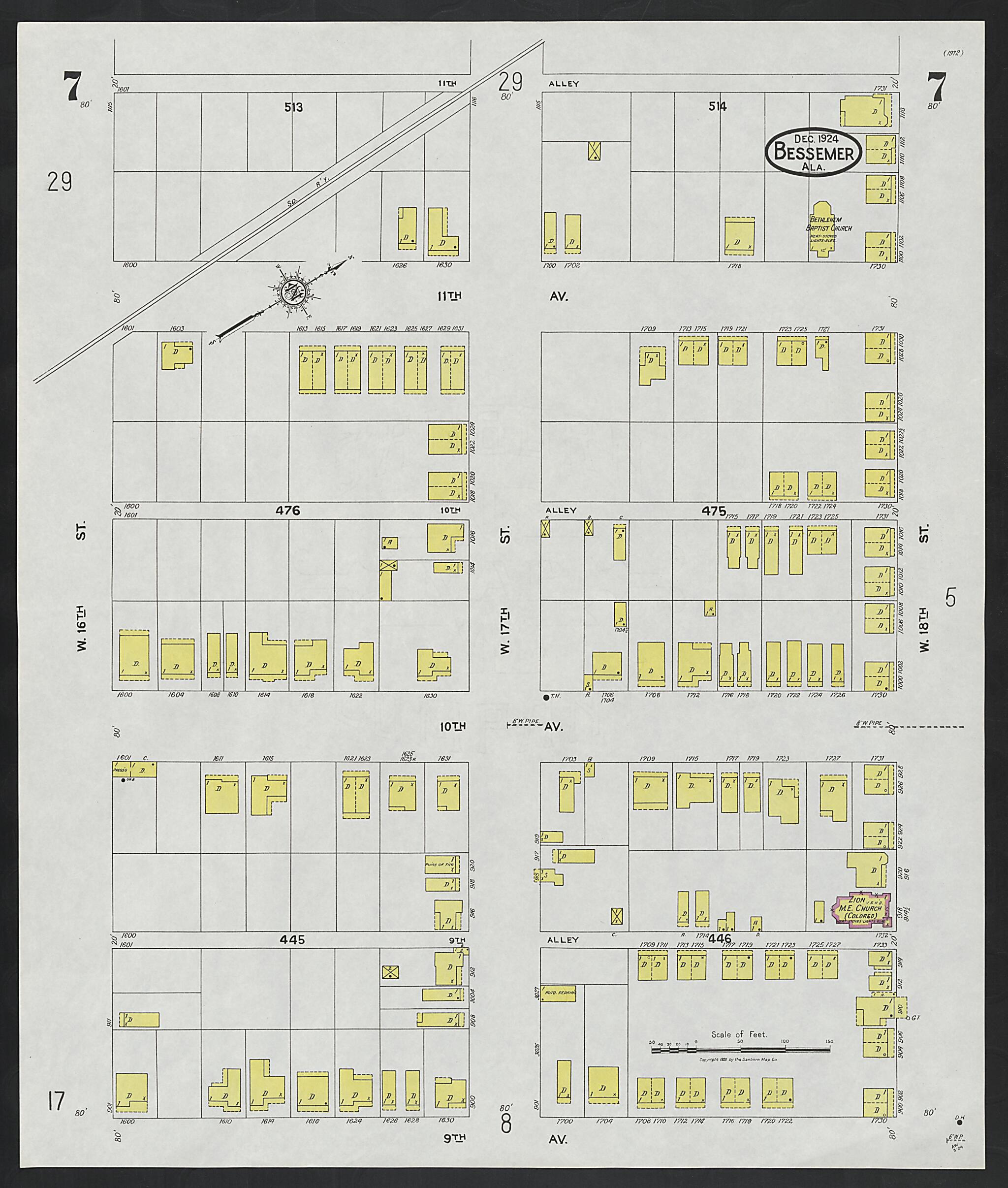 This old map of Lipscomb, Jefferson County, Alabama was created by Sanborn Map Company in 1924