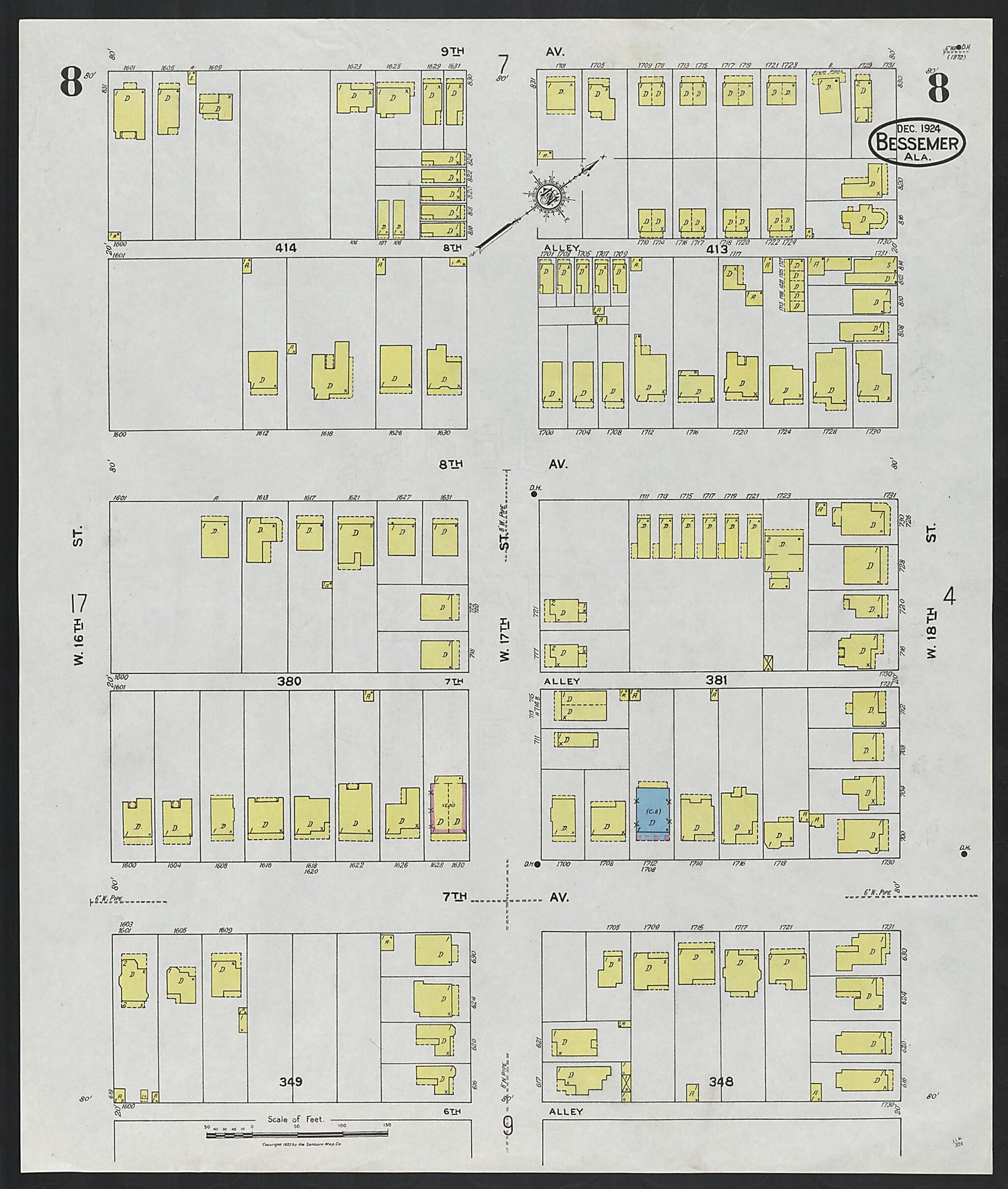 This old map of Lipscomb, Jefferson County, Alabama was created by Sanborn Map Company in 1924