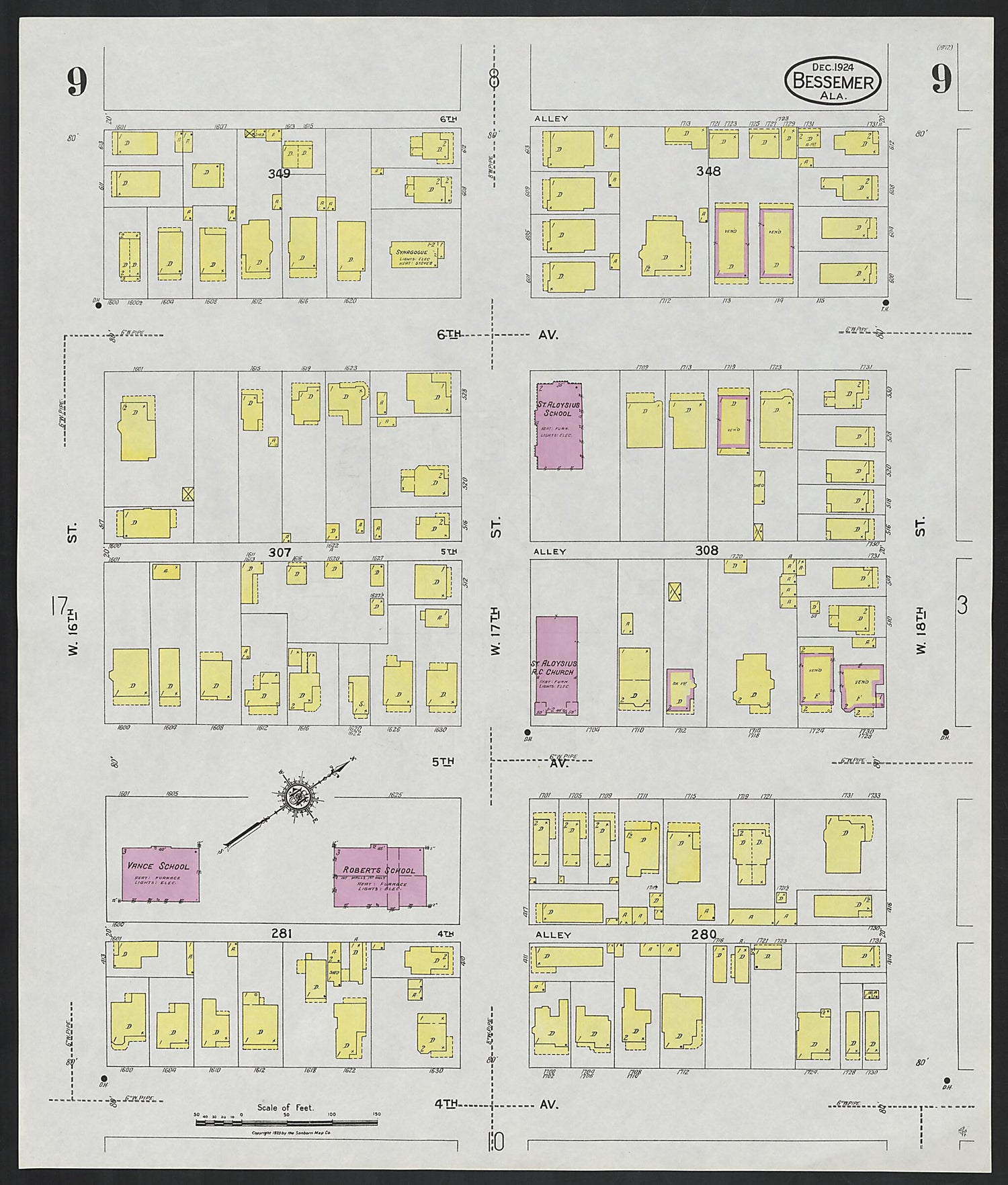 This old map of Lipscomb, Jefferson County, Alabama was created by Sanborn Map Company in 1924