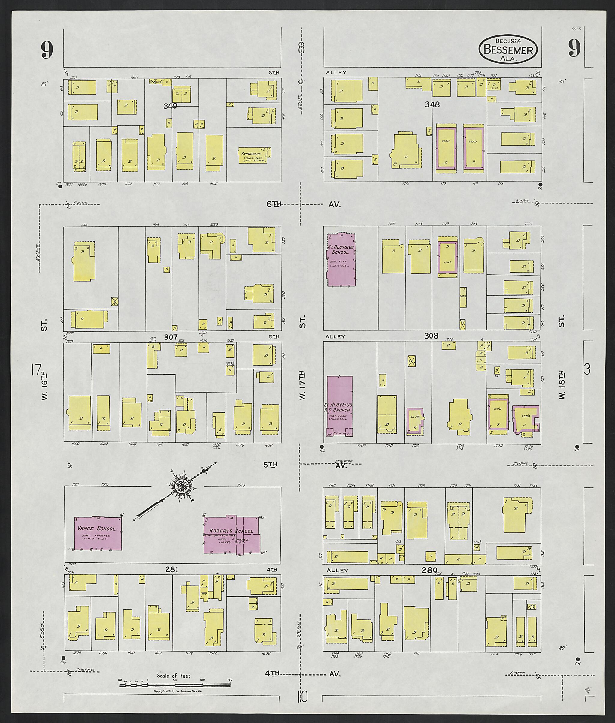 This old map of Lipscomb, Jefferson County, Alabama was created by Sanborn Map Company in 1924