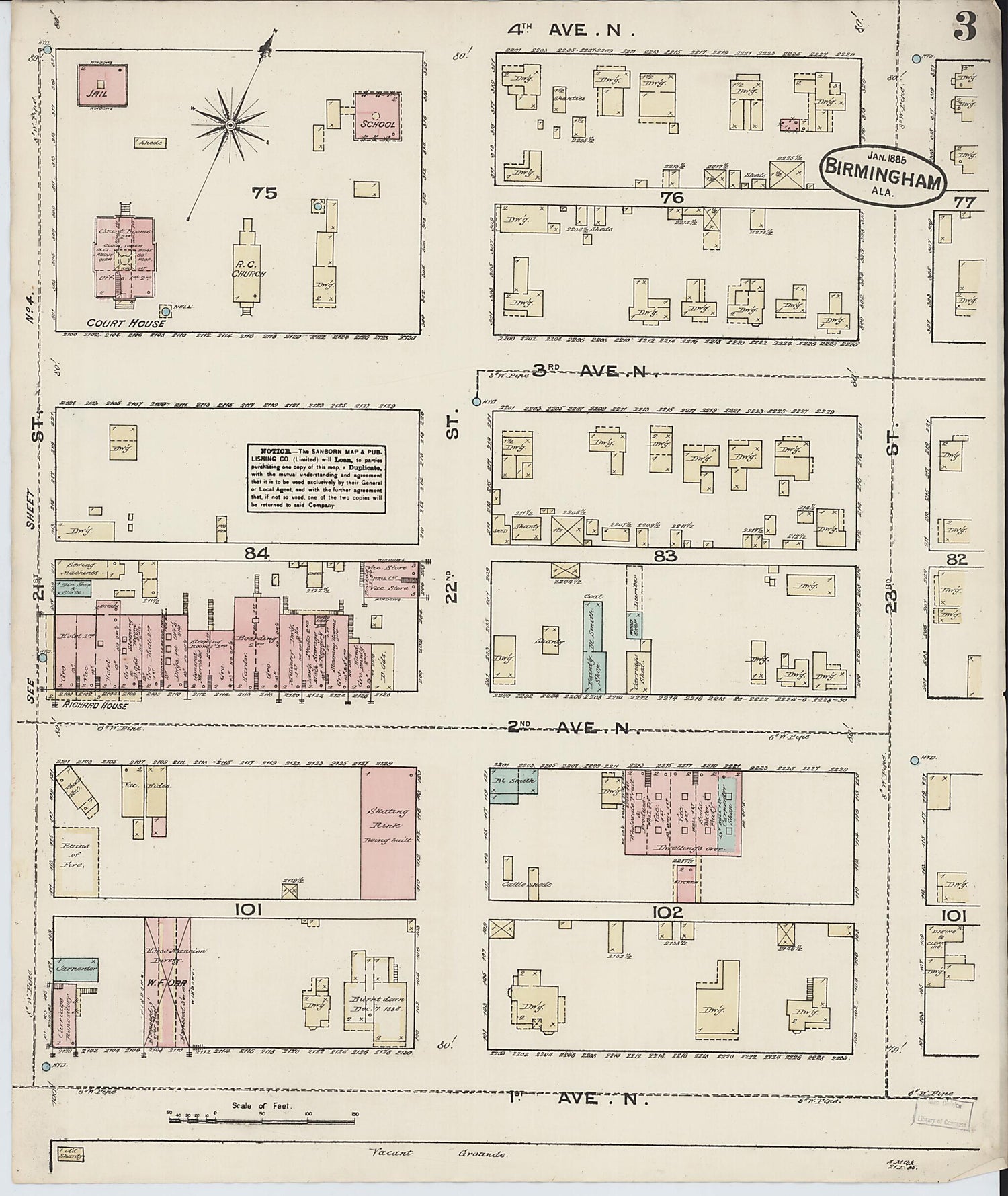 This old map of Birmingham, Jefferson County, Alabama was created by Sanborn Map Company in 1885