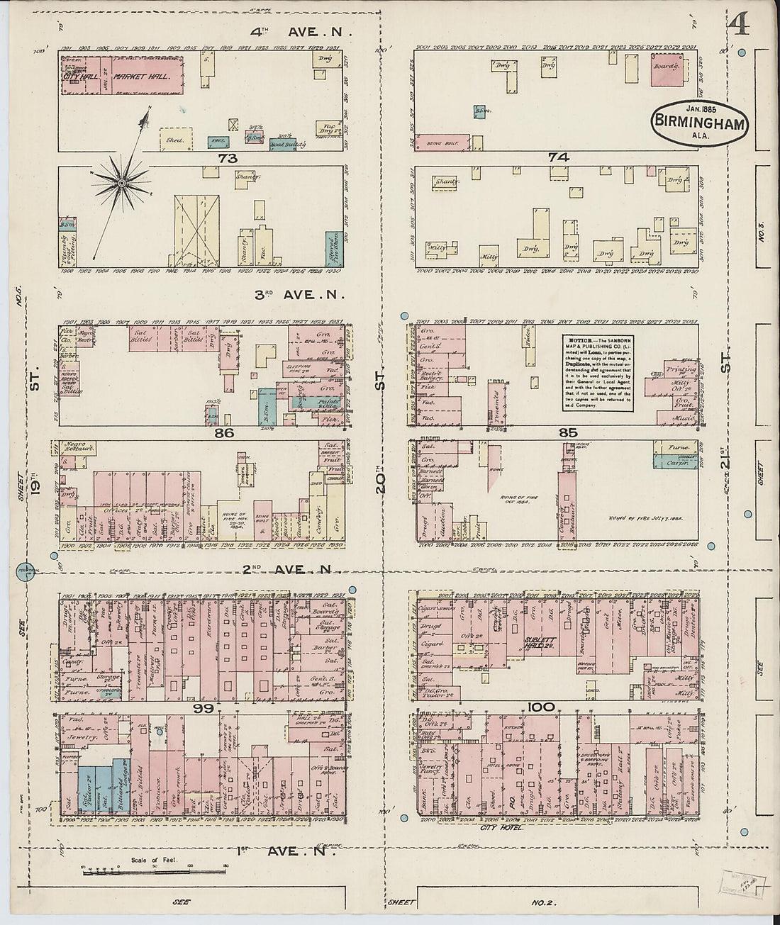 This old map of Birmingham, Jefferson County, Alabama was created by Sanborn Map Company in 1885