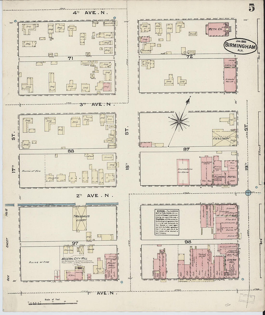 This old map of Birmingham, Jefferson County, Alabama was created by Sanborn Map Company in 1885