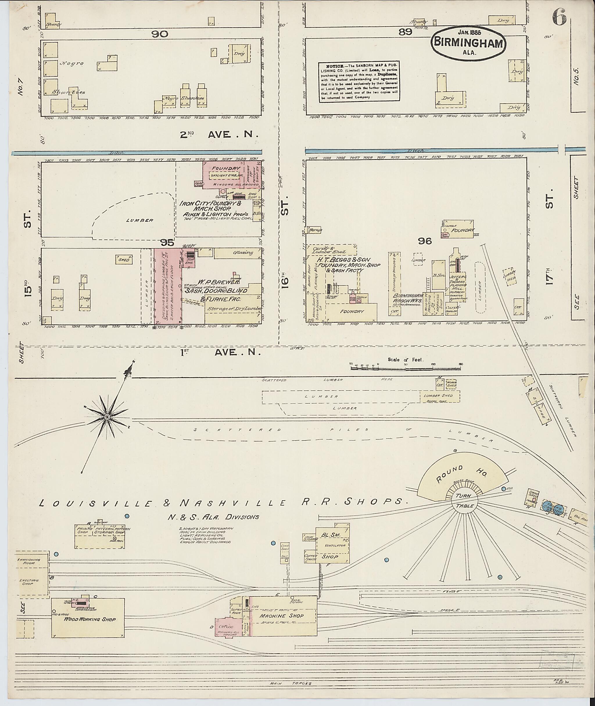 This old map of Birmingham, Jefferson County, Alabama was created by Sanborn Map Company in 1885