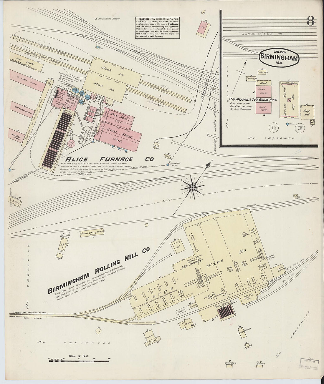 This old map of Birmingham, Jefferson County, Alabama was created by Sanborn Map Company in 1885