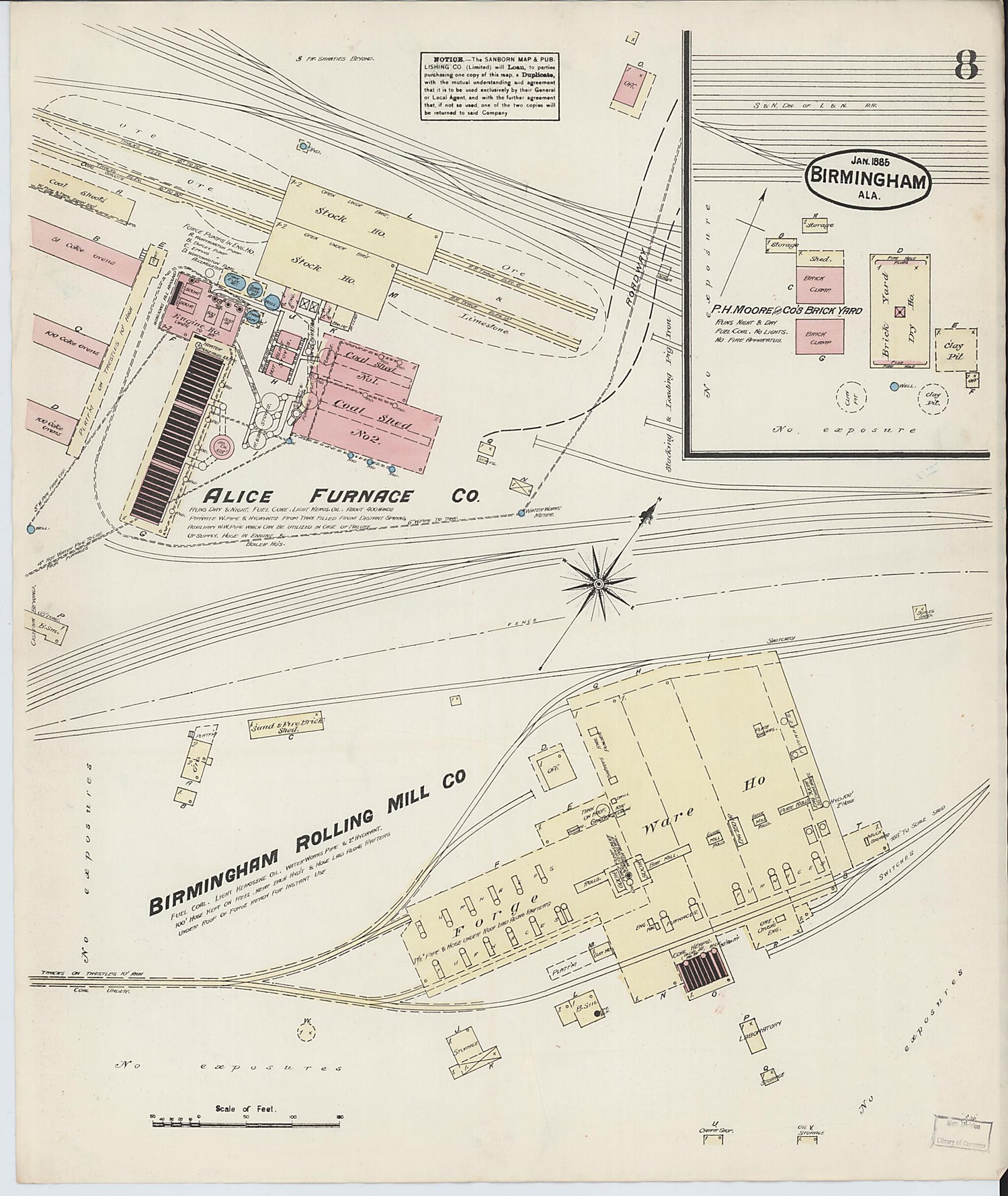 This old map of Birmingham, Jefferson County, Alabama was created by Sanborn Map Company in 1885