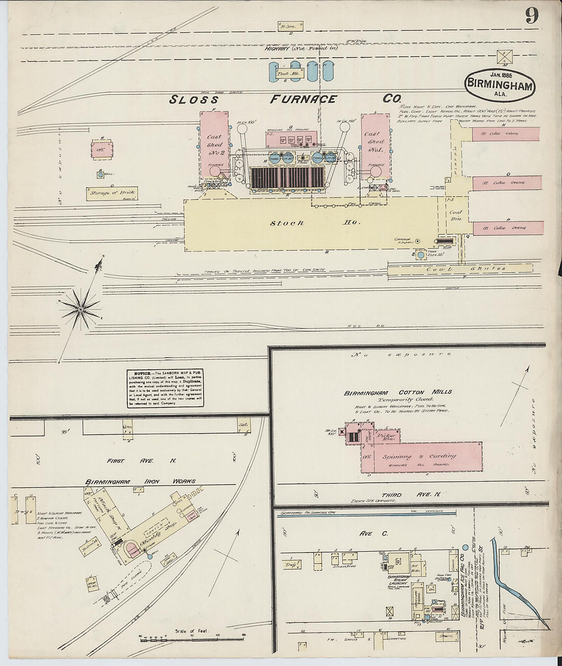 This old map of Birmingham, Jefferson County, Alabama was created by Sanborn Map Company in 1885