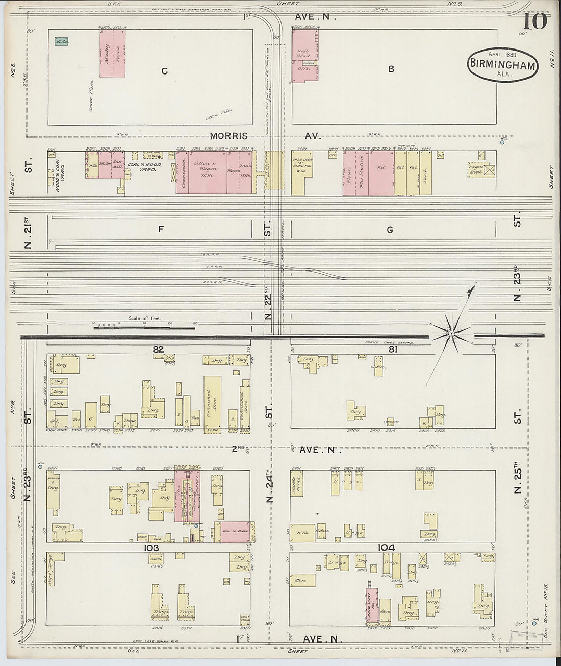 This old map of Birmingham, Jefferson County, Alabama was created by Sanborn Map Company in 1888