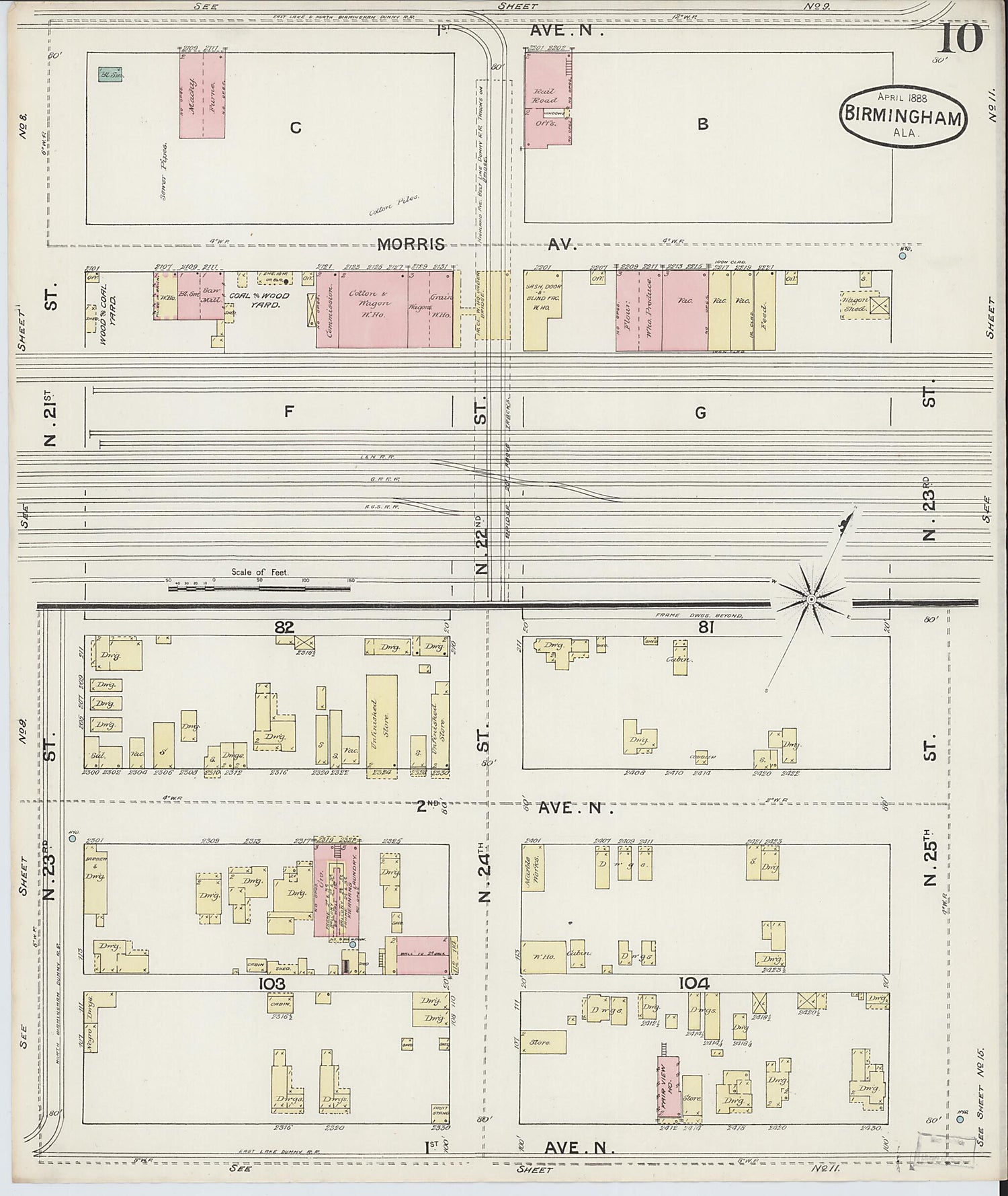 This old map of Birmingham, Jefferson County, Alabama was created by Sanborn Map Company in 1888