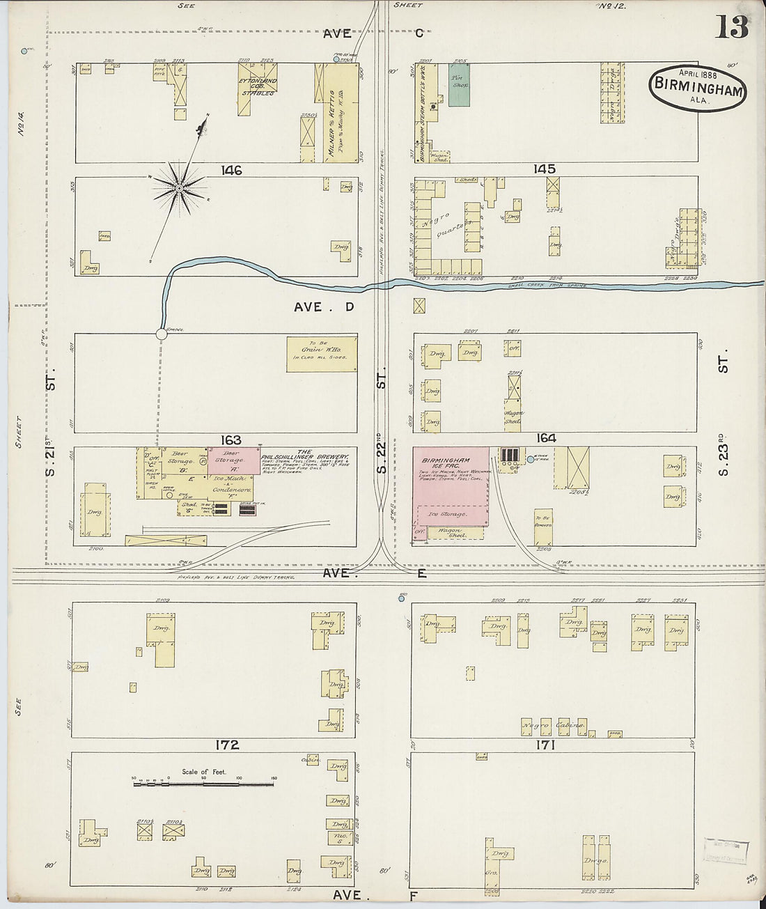 This old map of Birmingham, Jefferson County, Alabama was created by Sanborn Map Company in 1888