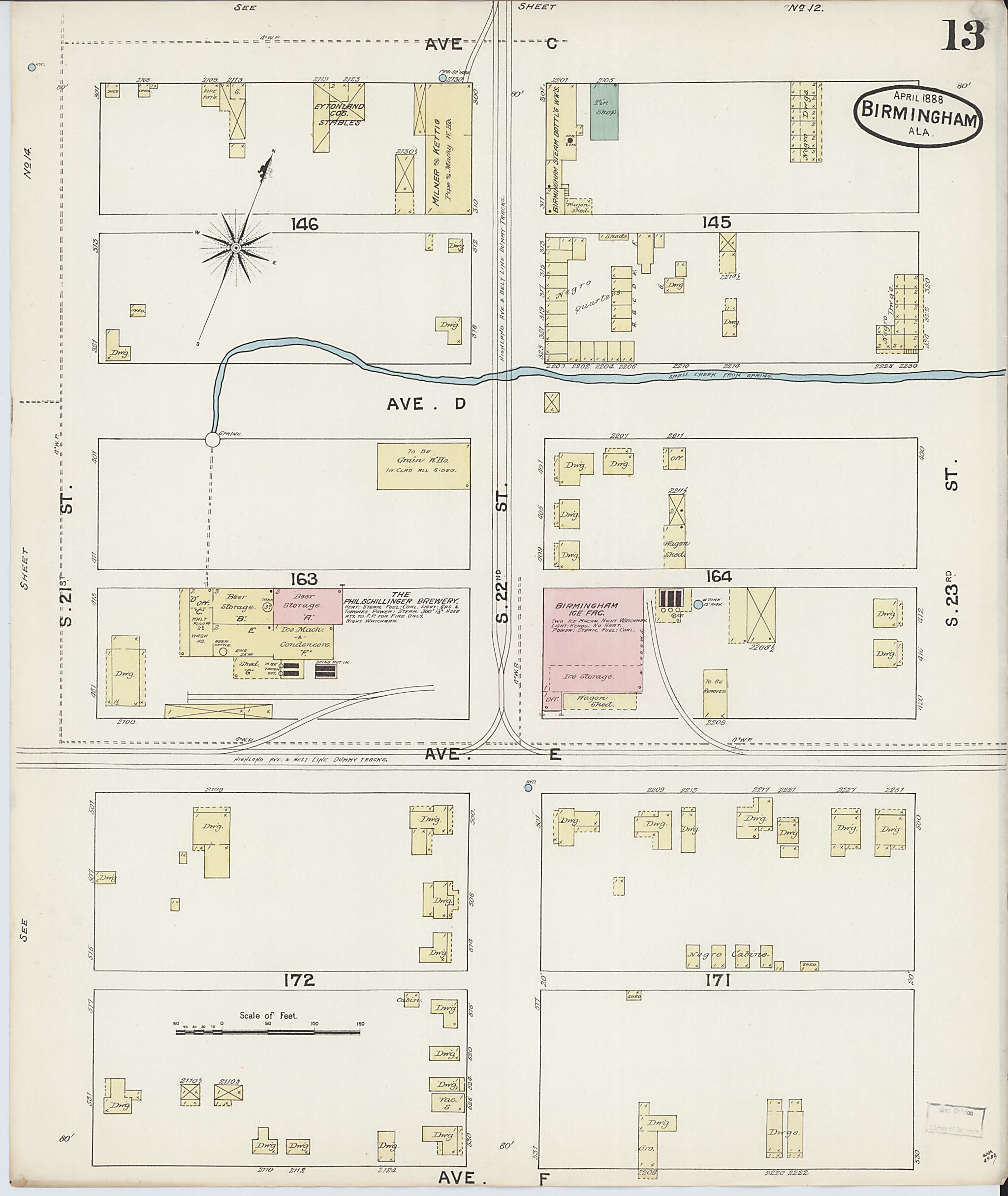 This old map of Birmingham, Jefferson County, Alabama was created by Sanborn Map Company in 1888