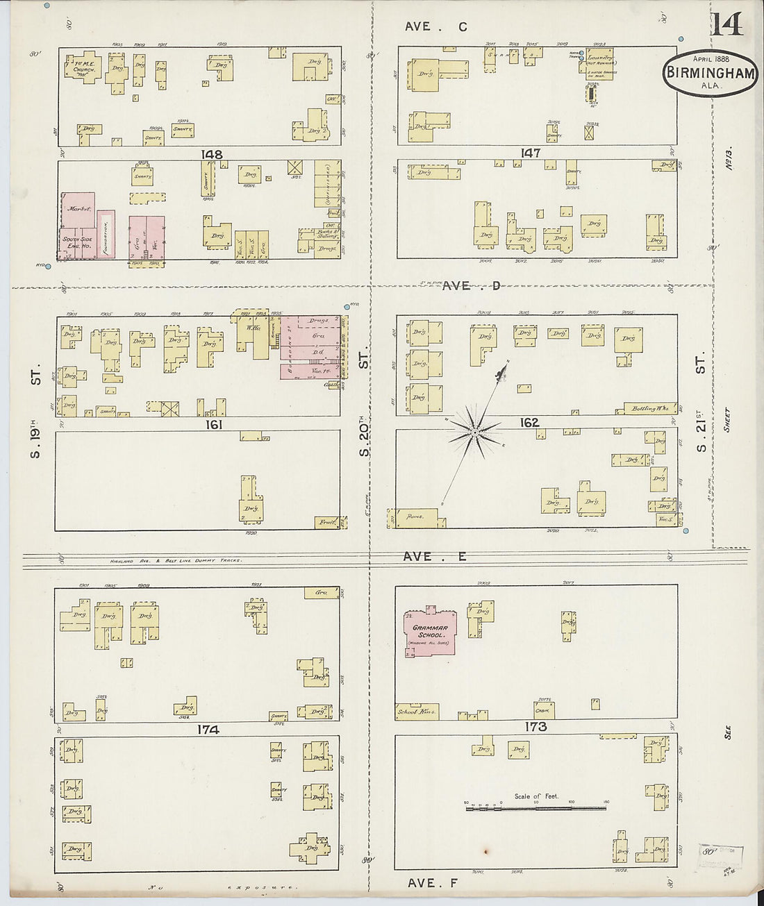 This old map of Birmingham, Jefferson County, Alabama was created by Sanborn Map Company in 1888