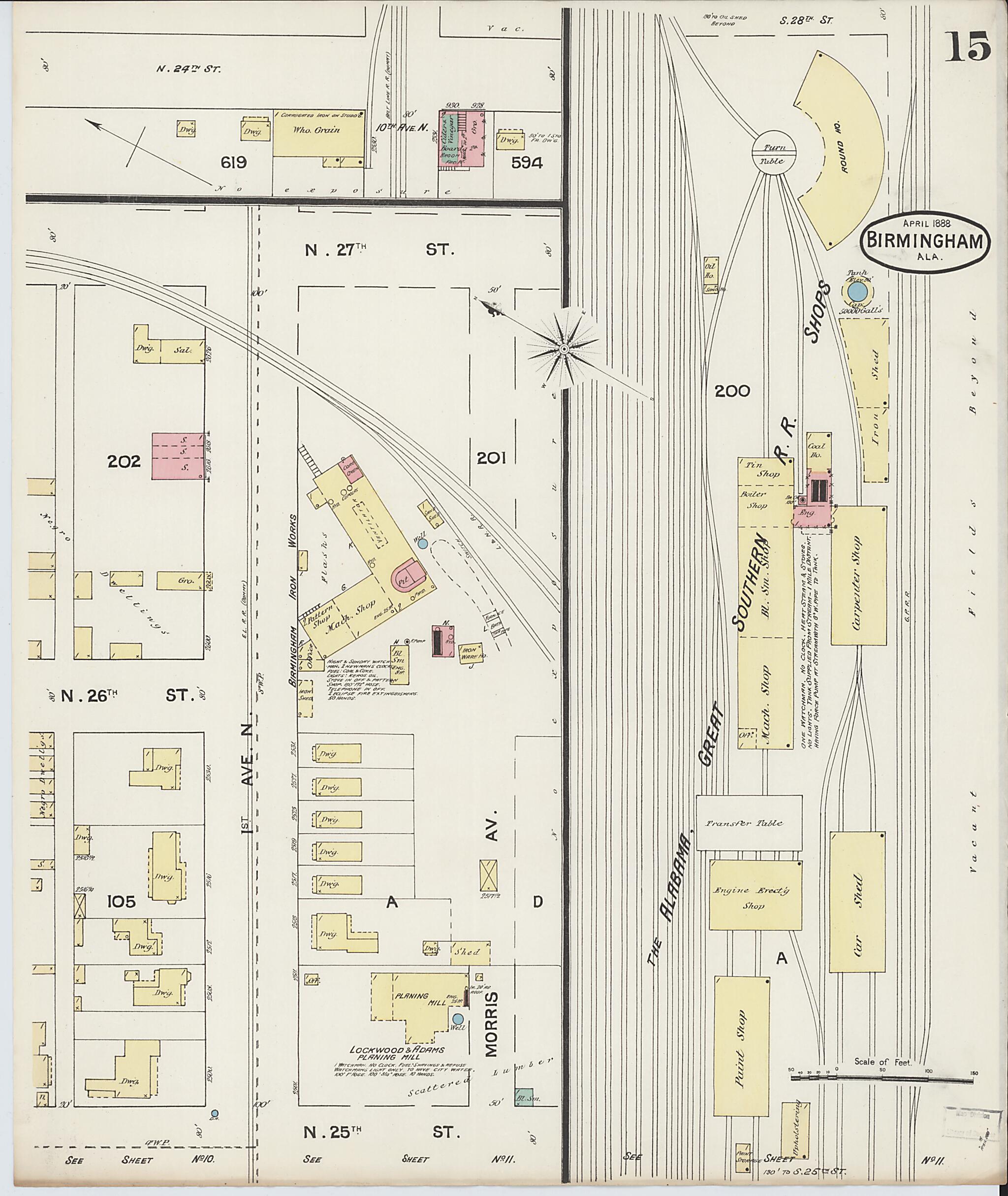 This old map of Birmingham, Jefferson County, Alabama was created by Sanborn Map Company in 1888