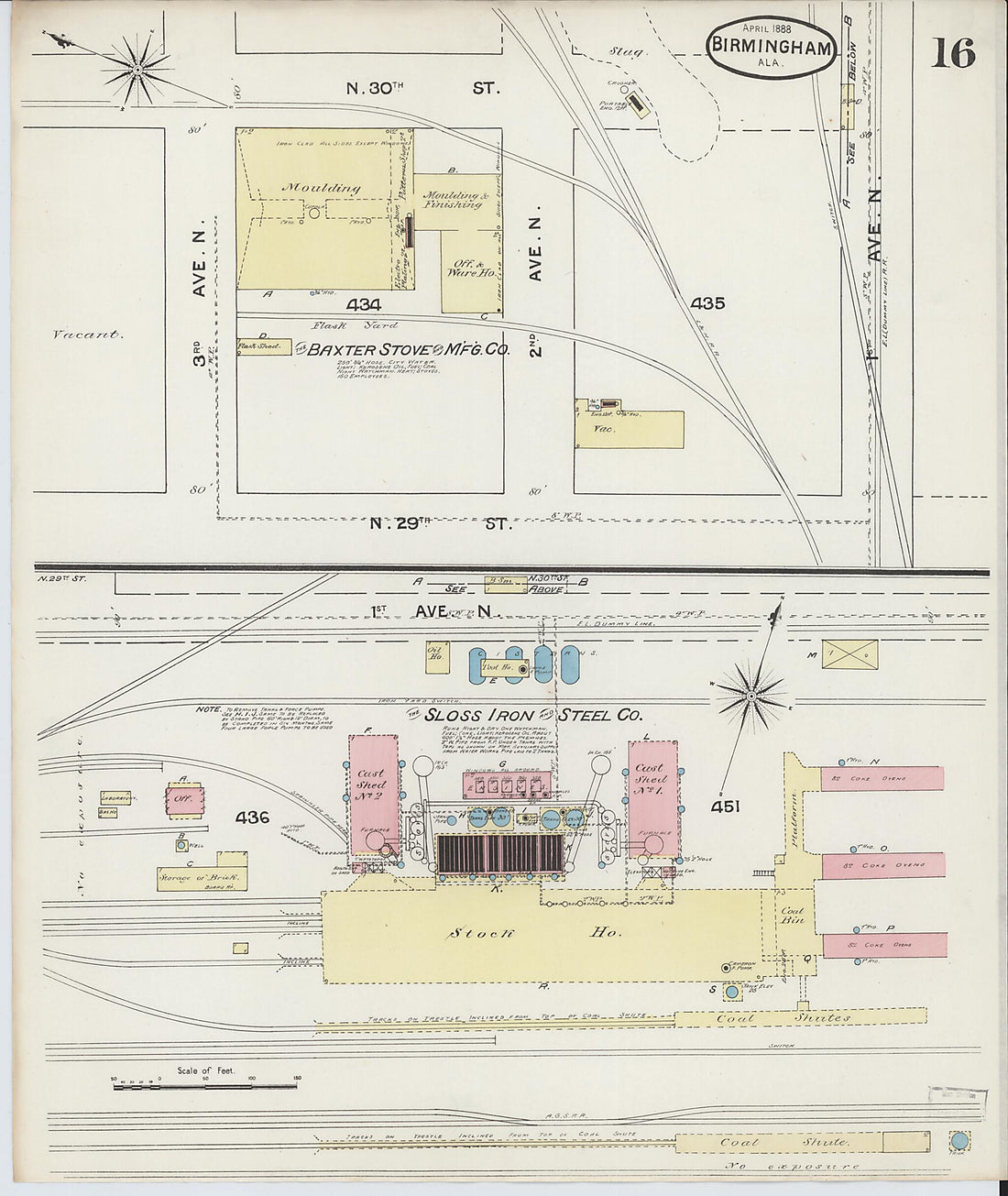 This old map of Birmingham, Jefferson County, Alabama was created by Sanborn Map Company in 1888