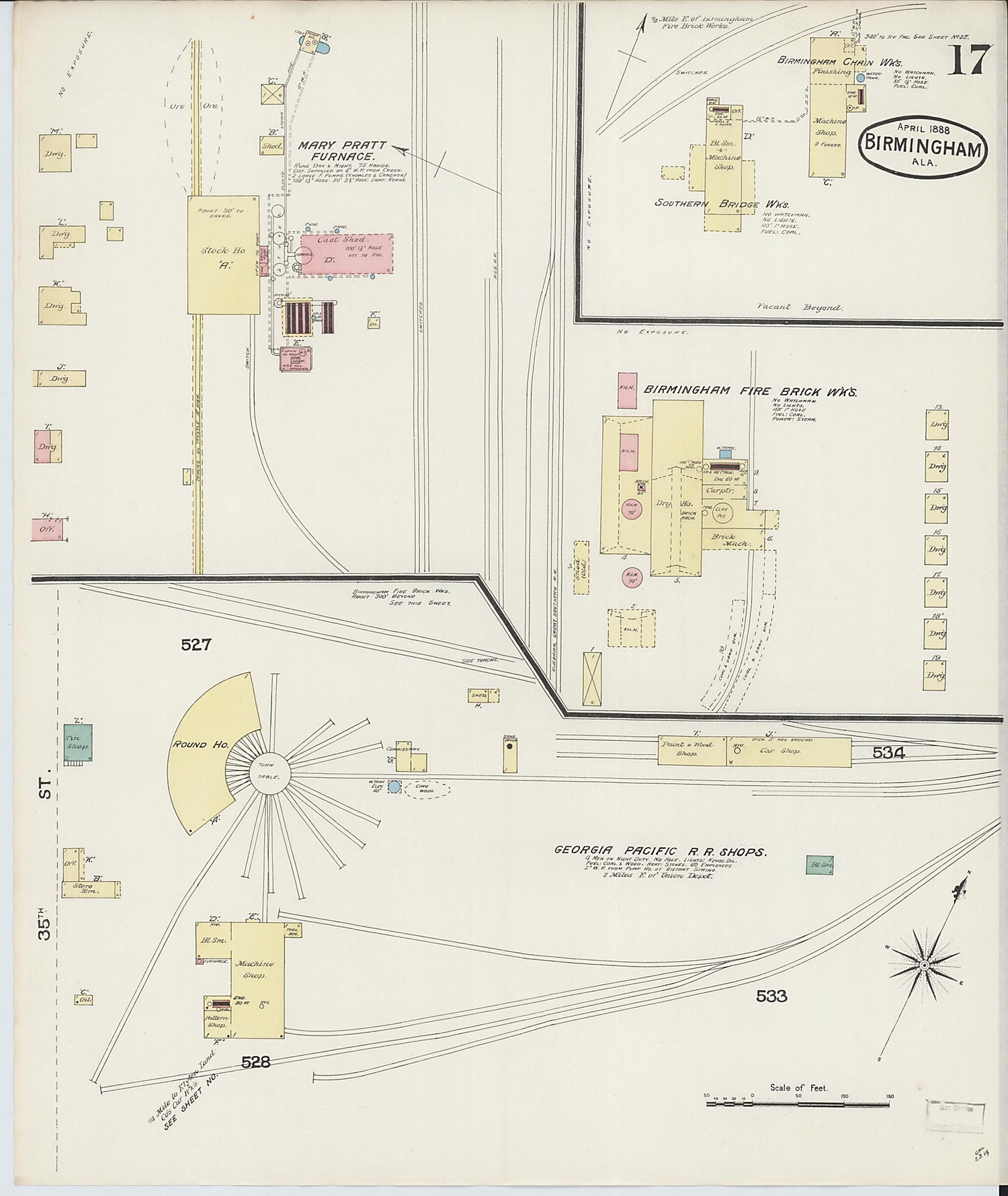 This old map of Birmingham, Jefferson County, Alabama was created by Sanborn Map Company in 1888