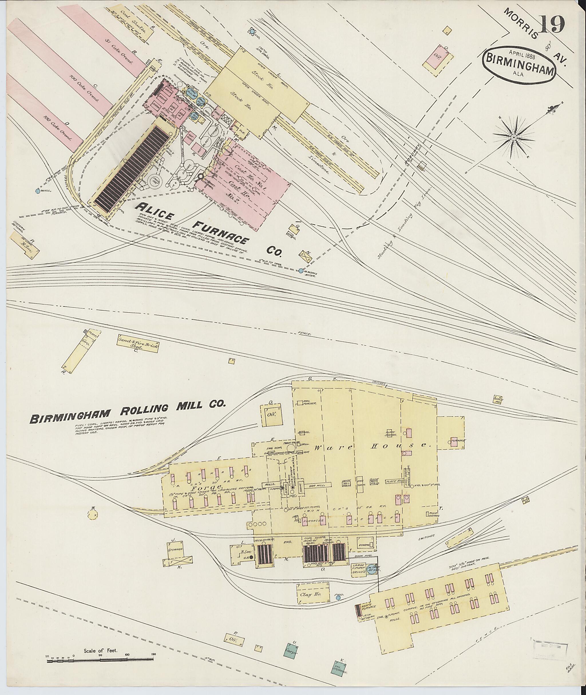 This old map of Birmingham, Jefferson County, Alabama was created by Sanborn Map Company in 1888