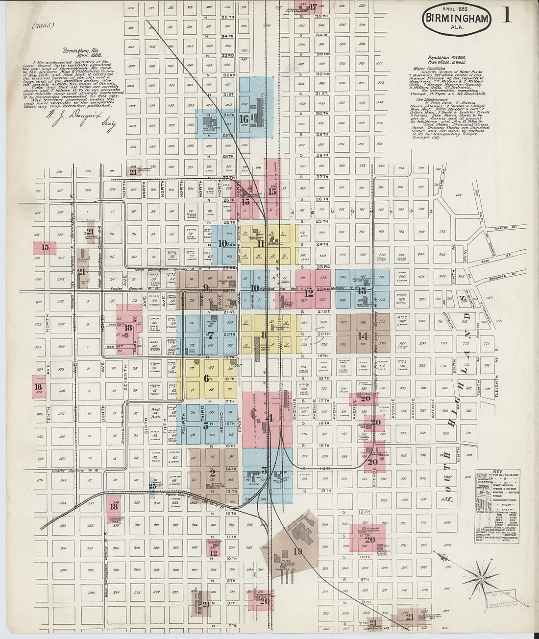 This old map of Birmingham, Jefferson County, Alabama was created by Sanborn Map Company in 1888