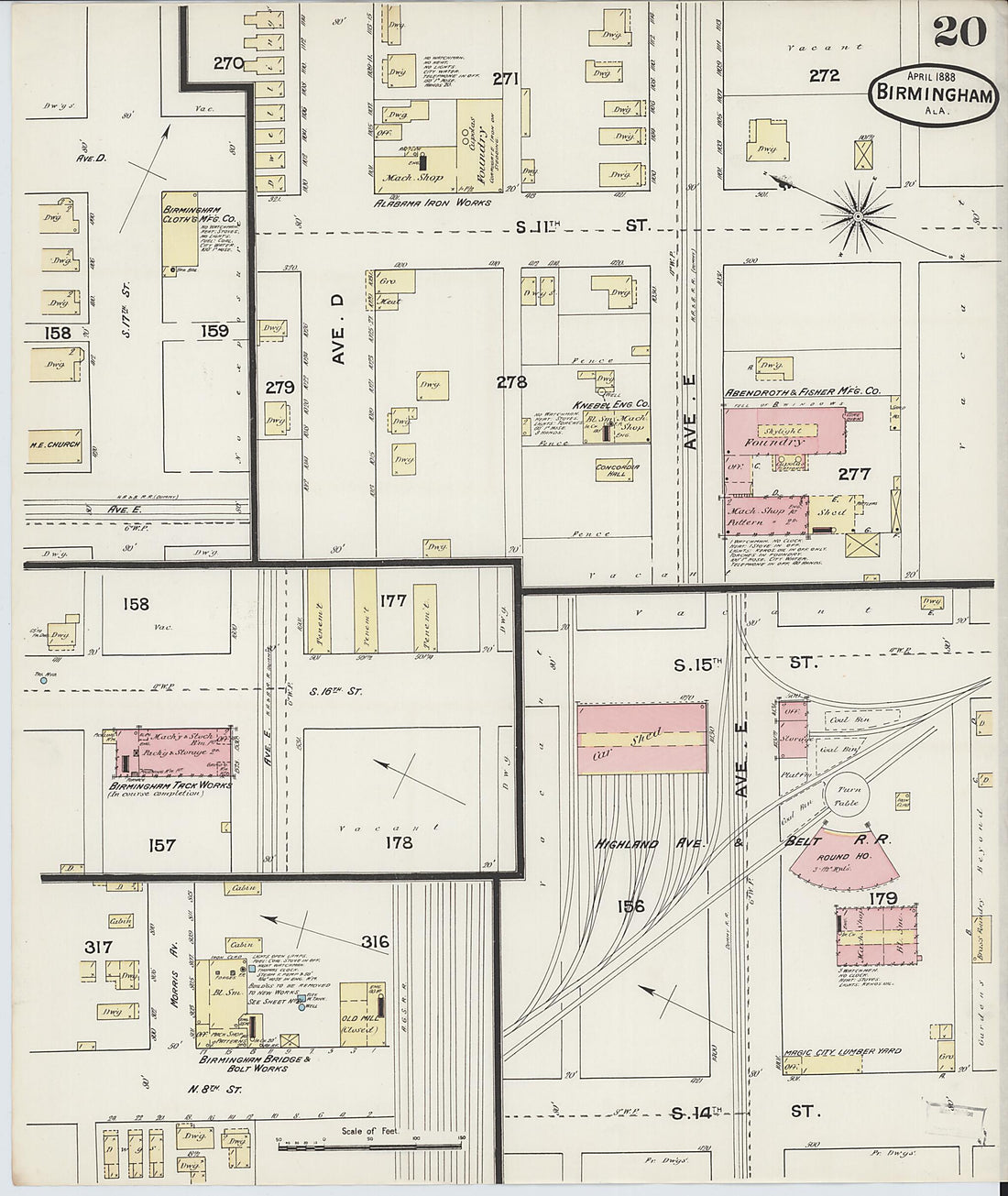 This old map of Birmingham, Jefferson County, Alabama was created by Sanborn Map Company in 1888