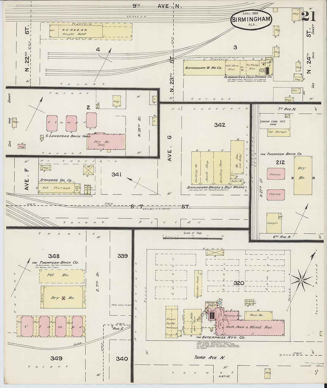 This old map of Birmingham, Jefferson County, Alabama was created by Sanborn Map Company in 1888