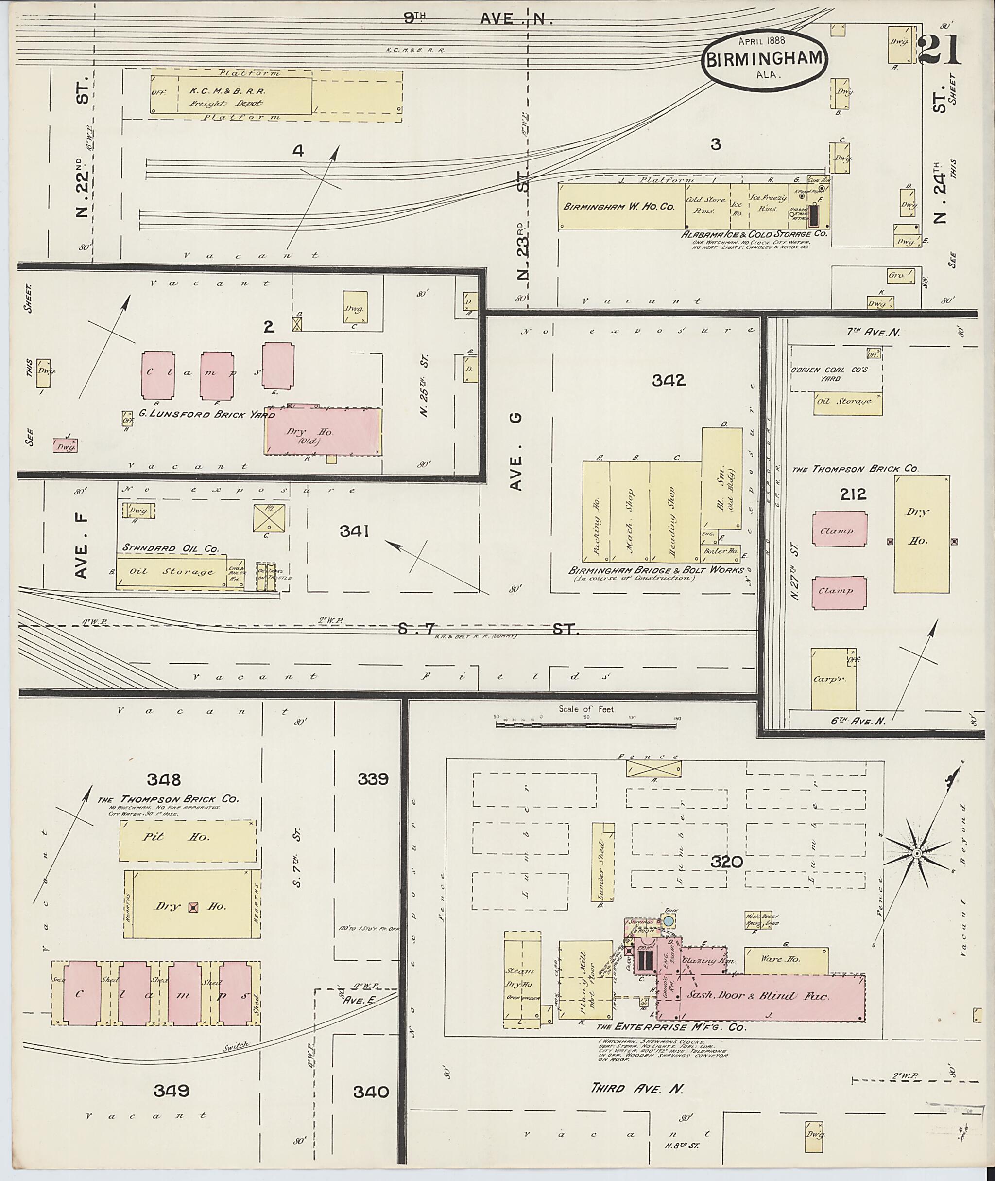 This old map of Birmingham, Jefferson County, Alabama was created by Sanborn Map Company in 1888