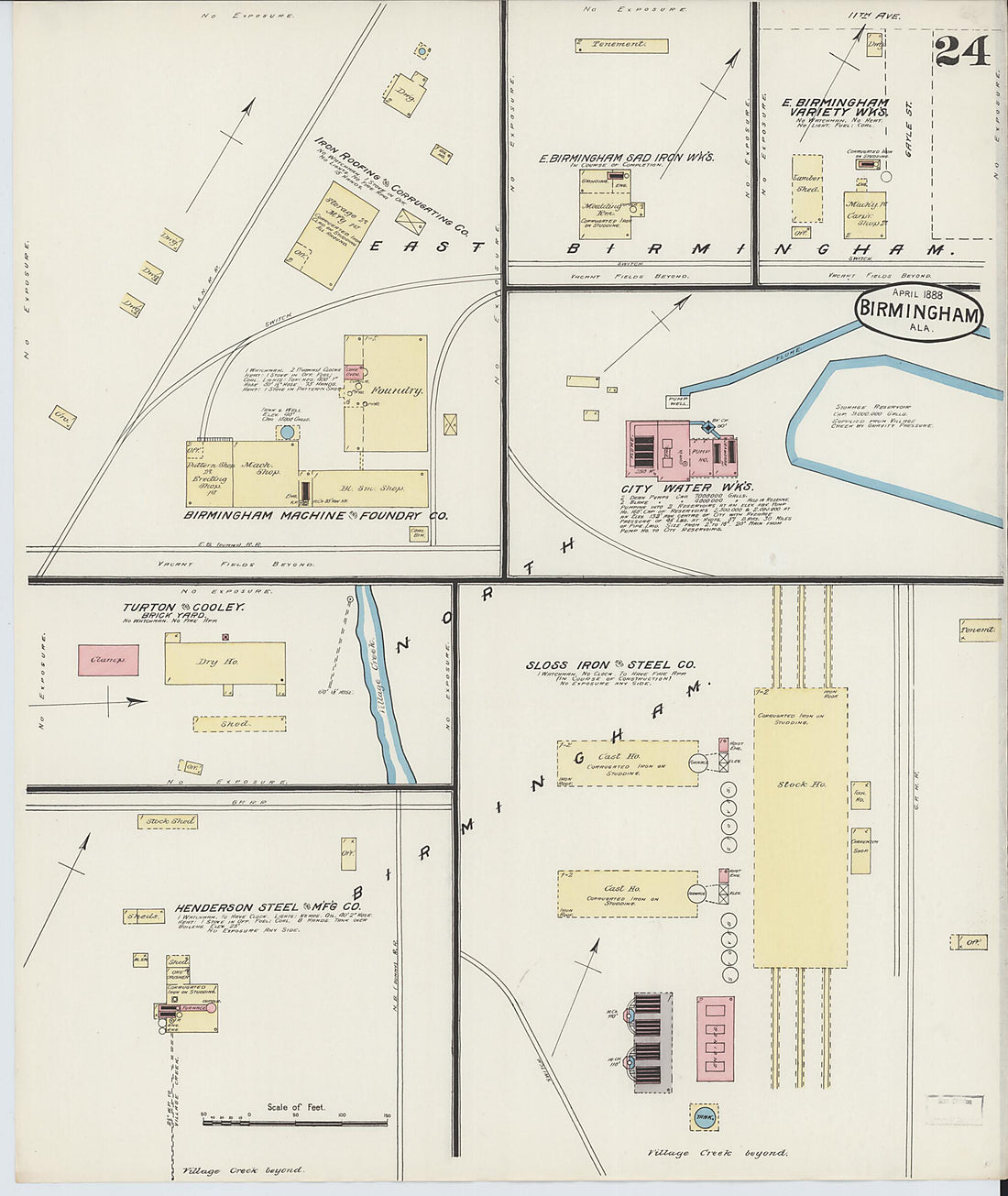 This old map of Birmingham, Jefferson County, Alabama was created by Sanborn Map Company in 1888