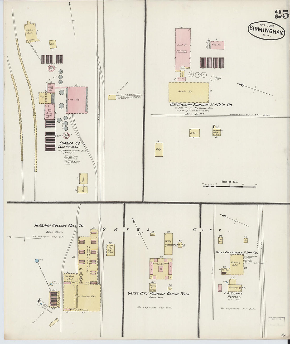 This old map of Birmingham, Jefferson County, Alabama was created by Sanborn Map Company in 1888