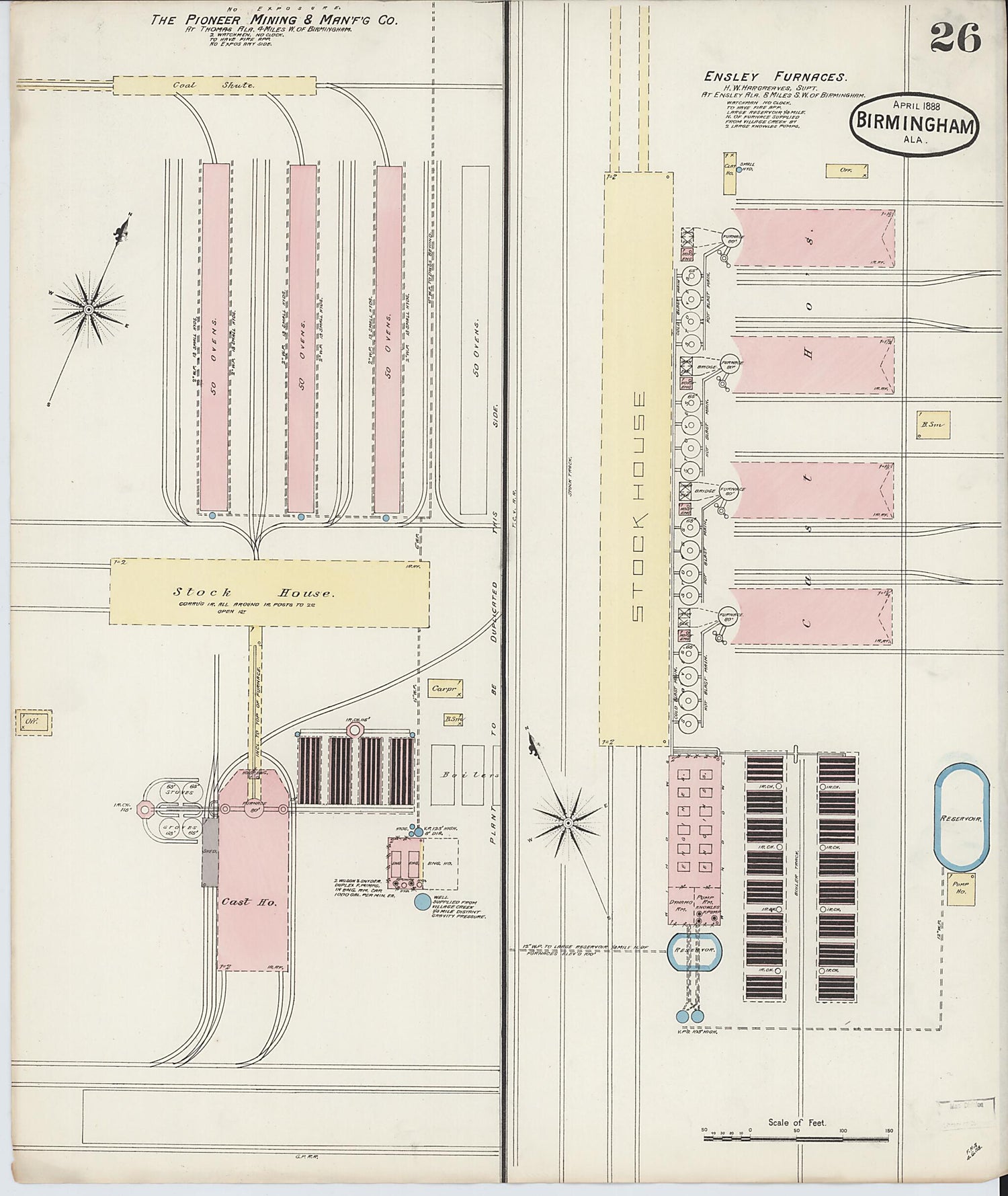 This old map of Birmingham, Jefferson County, Alabama was created by Sanborn Map Company in 1888