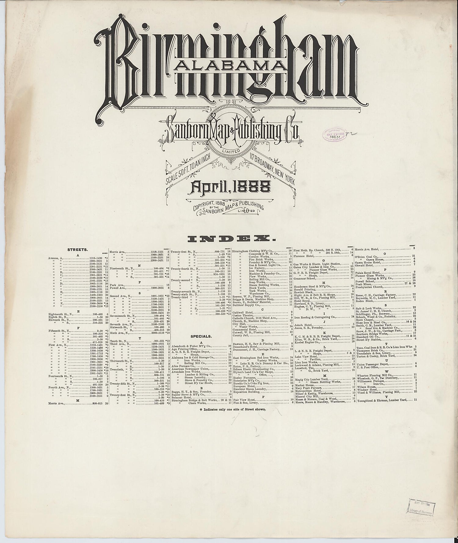 This old map of Birmingham, Jefferson County, Alabama was created by Sanborn Map Company in 1888