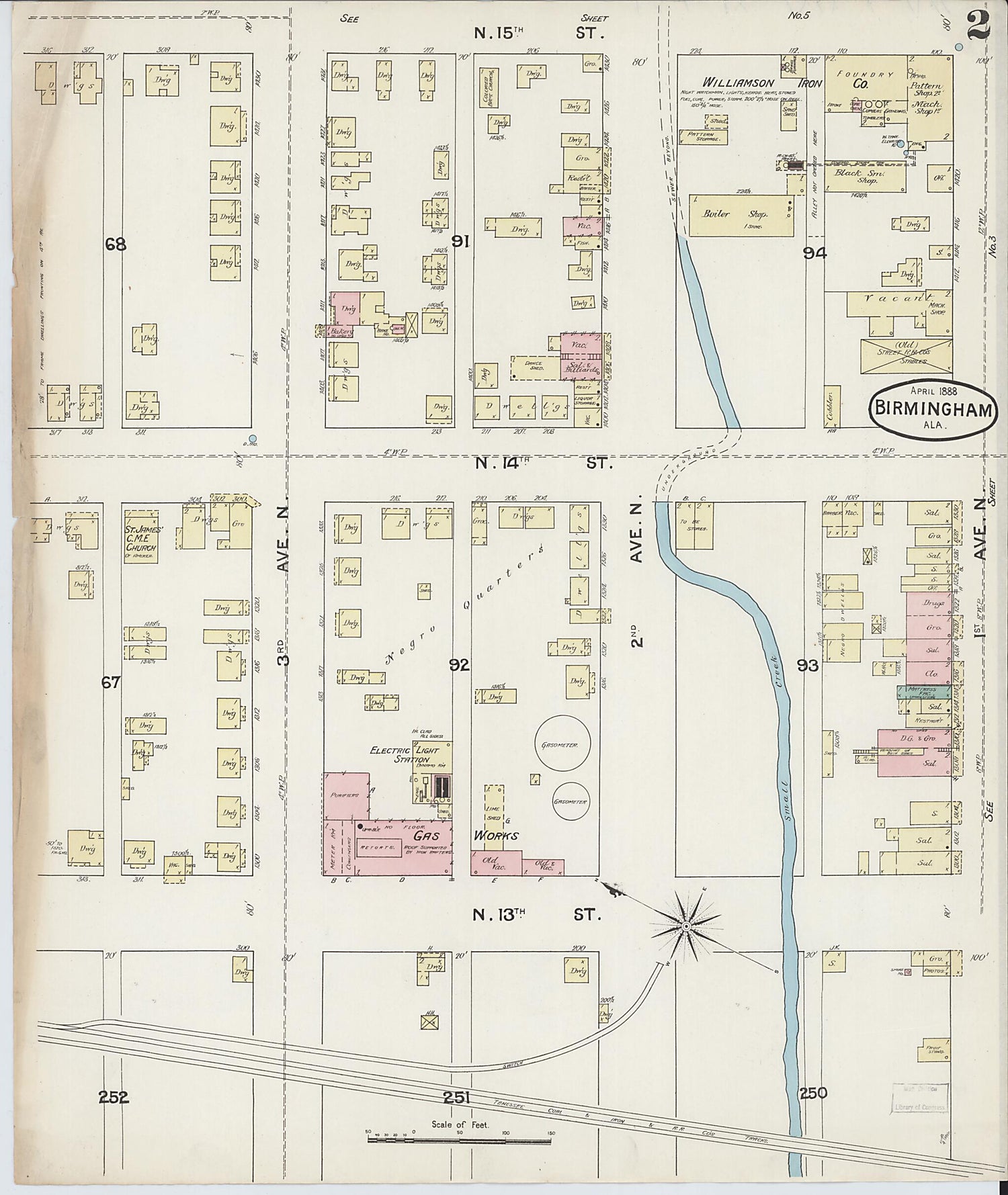 This old map of Birmingham, Jefferson County, Alabama was created by Sanborn Map Company in 1888