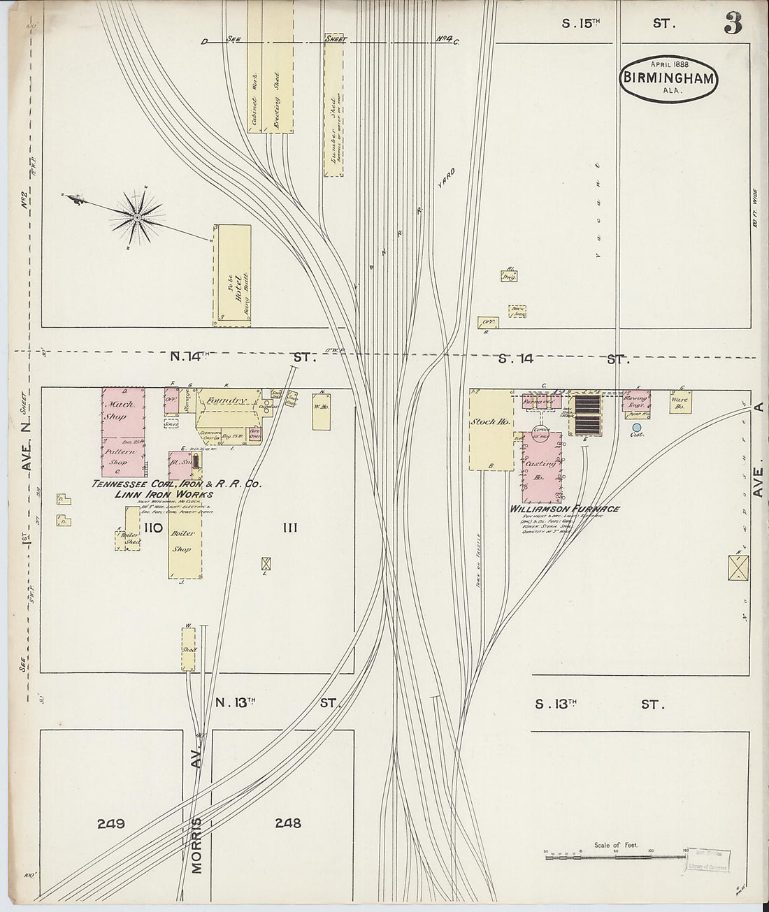 This old map of Birmingham, Jefferson County, Alabama was created by Sanborn Map Company in 1888