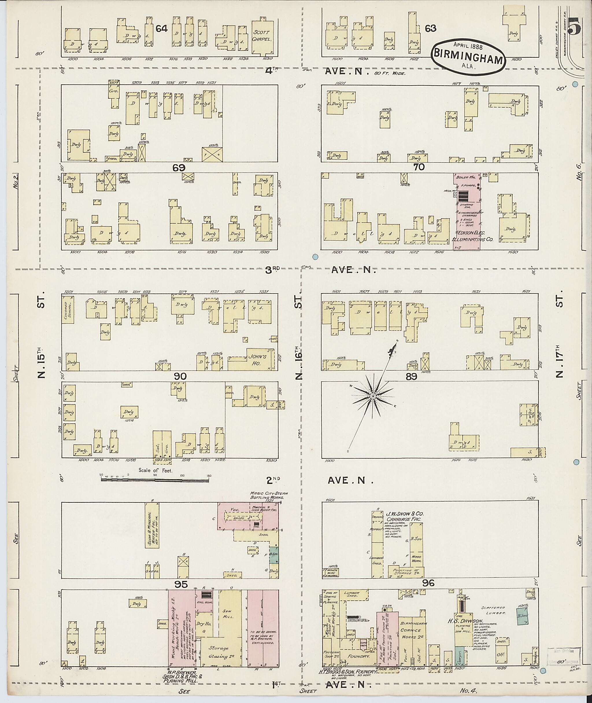 This old map of Birmingham, Jefferson County, Alabama was created by Sanborn Map Company in 1888