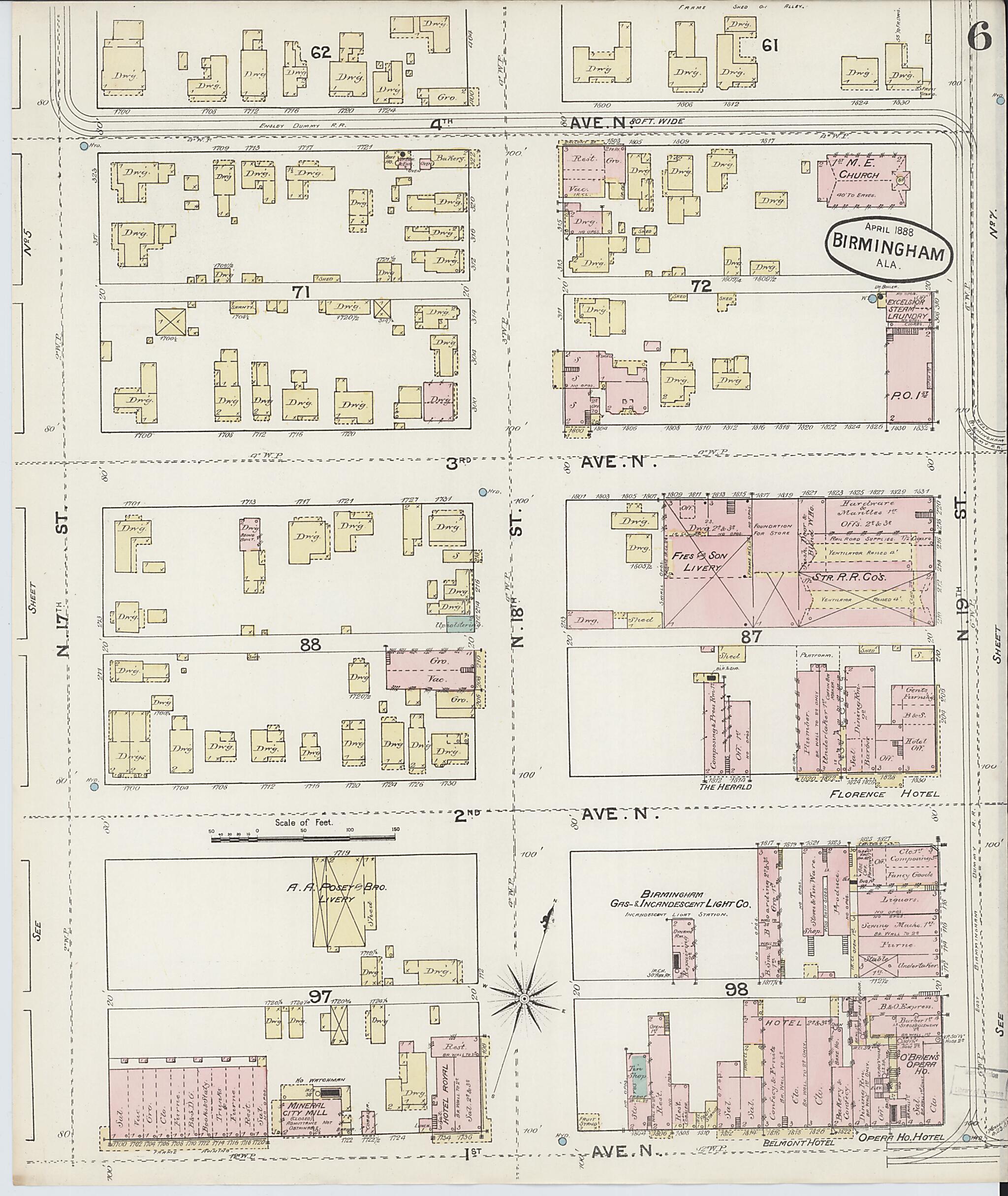 This old map of Birmingham, Jefferson County, Alabama was created by Sanborn Map Company in 1888